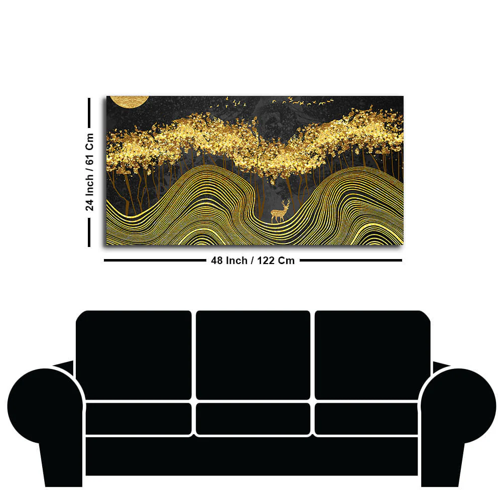 Miraculous Landscape with Golden Deer Texture Canvas Wall Painting - Image 7