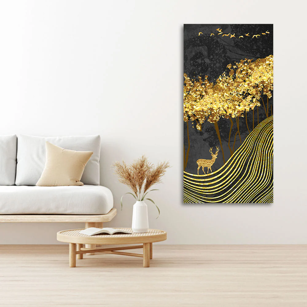 Miraculous Landscape with Golden Deer Texture Wall Painting - Image 2