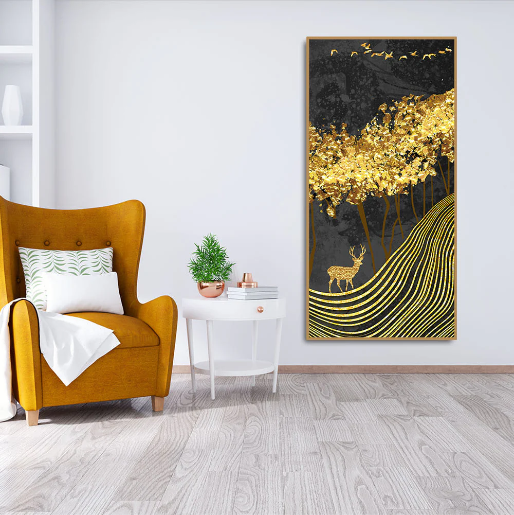 Miraculous Landscape with Golden Deer Texture Wall Painting - Image 3