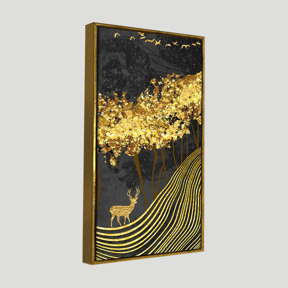 Miraculous Landscape with Golden Deer Texture Wall Painting - Image 5