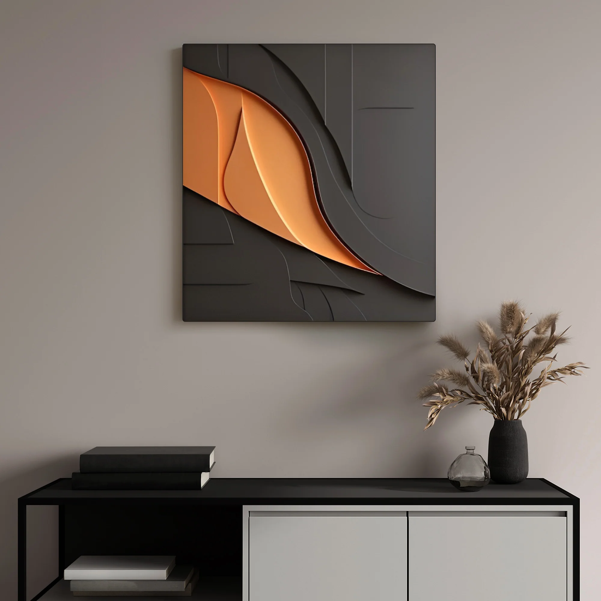 Modern 3D Wall Art Panel with Black and Orange Abstract Design - Image 3