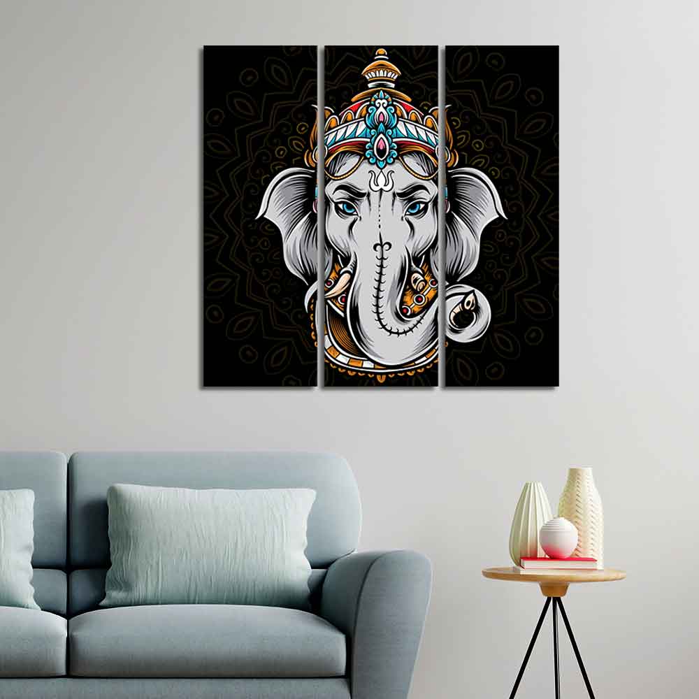 Modern Abstract Art Lord Ganesha Wall Painting Set of Three - Image 2