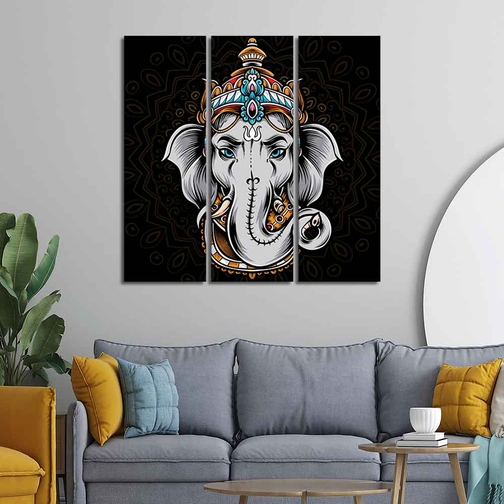 Modern Abstract Art Lord Ganesha Wall Painting Set of Three - Image 3