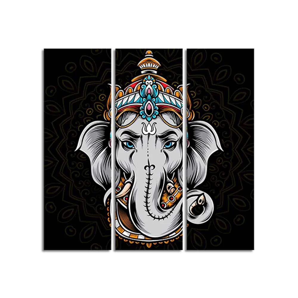 Modern Abstract Art Lord Ganesha Wall Painting Set of Three - Image 4