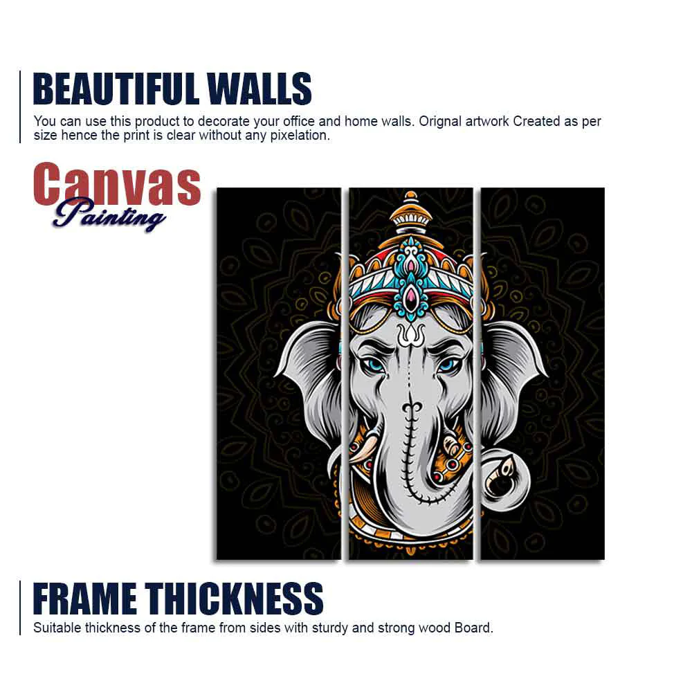 Modern Abstract Art Lord Ganesha Wall Painting Set of Three - Image 5