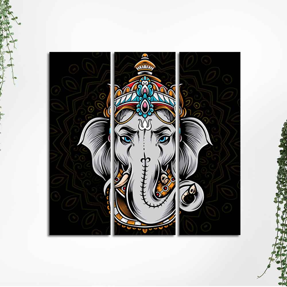 Modern Abstract Art Lord Ganesha Wall Painting Set of Three - Image 6