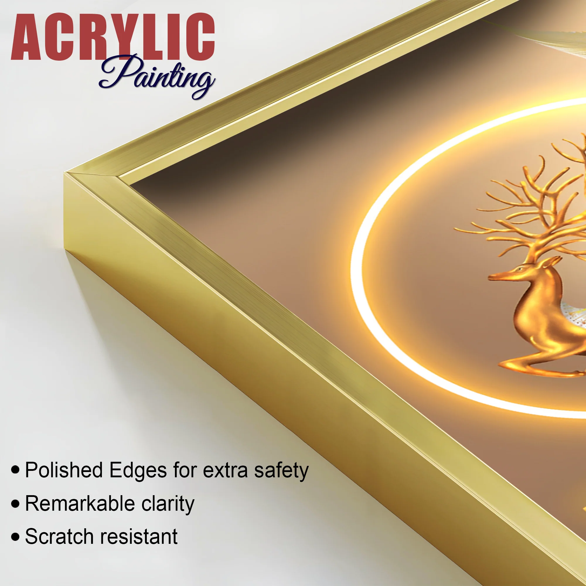 Modern Abstract Golden Deer Acrylic Art Floating Wall Painting Set Of 2 - Image 6