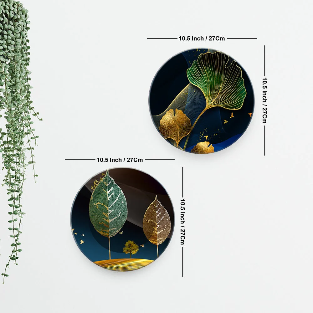 Modern Abstract Golden Leaf Art Premium Wall Hanging Plates of Two Pieces - Image 6