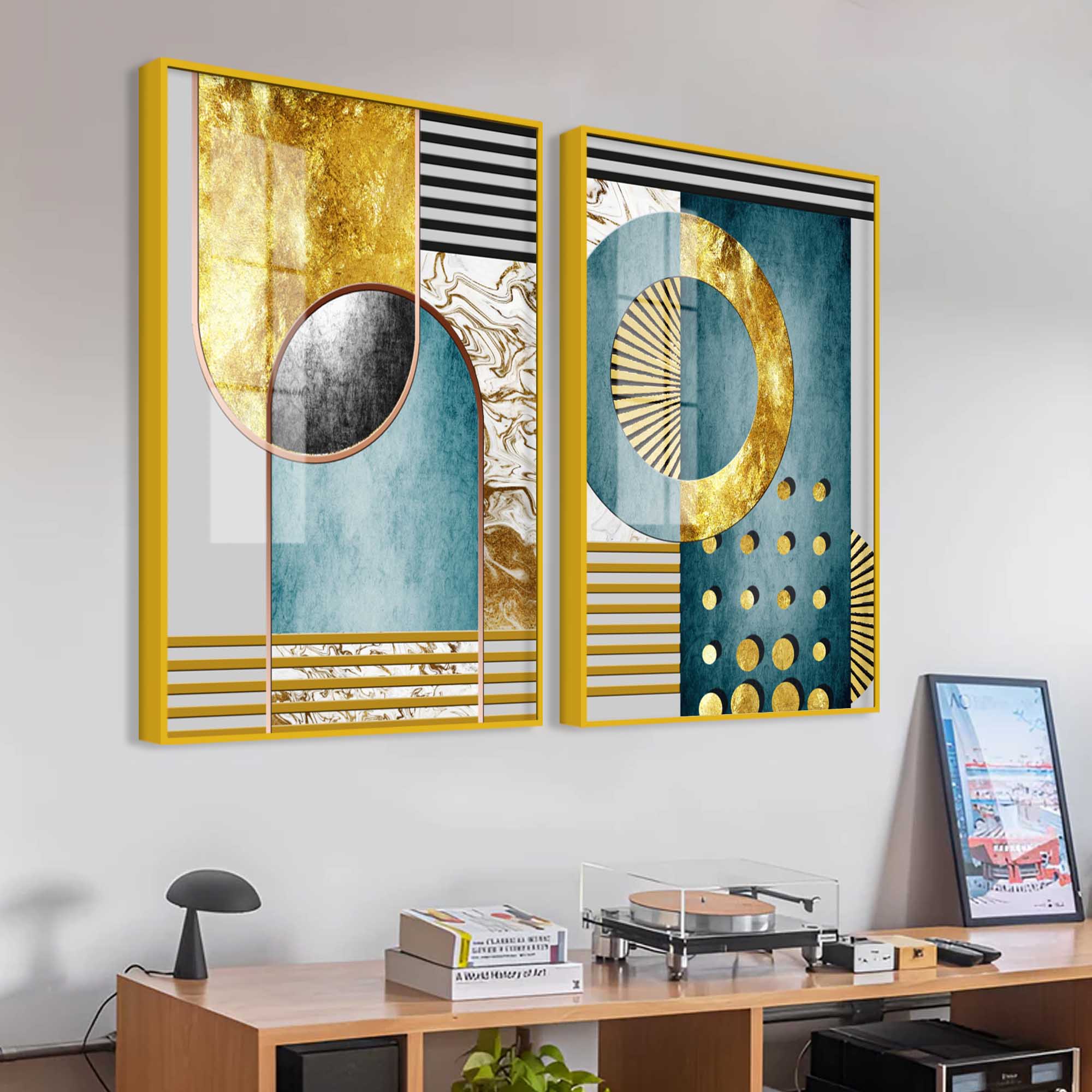 Modern Abstract Shapes Acrylic Floating Wall Painting Set of 2 - Image 3