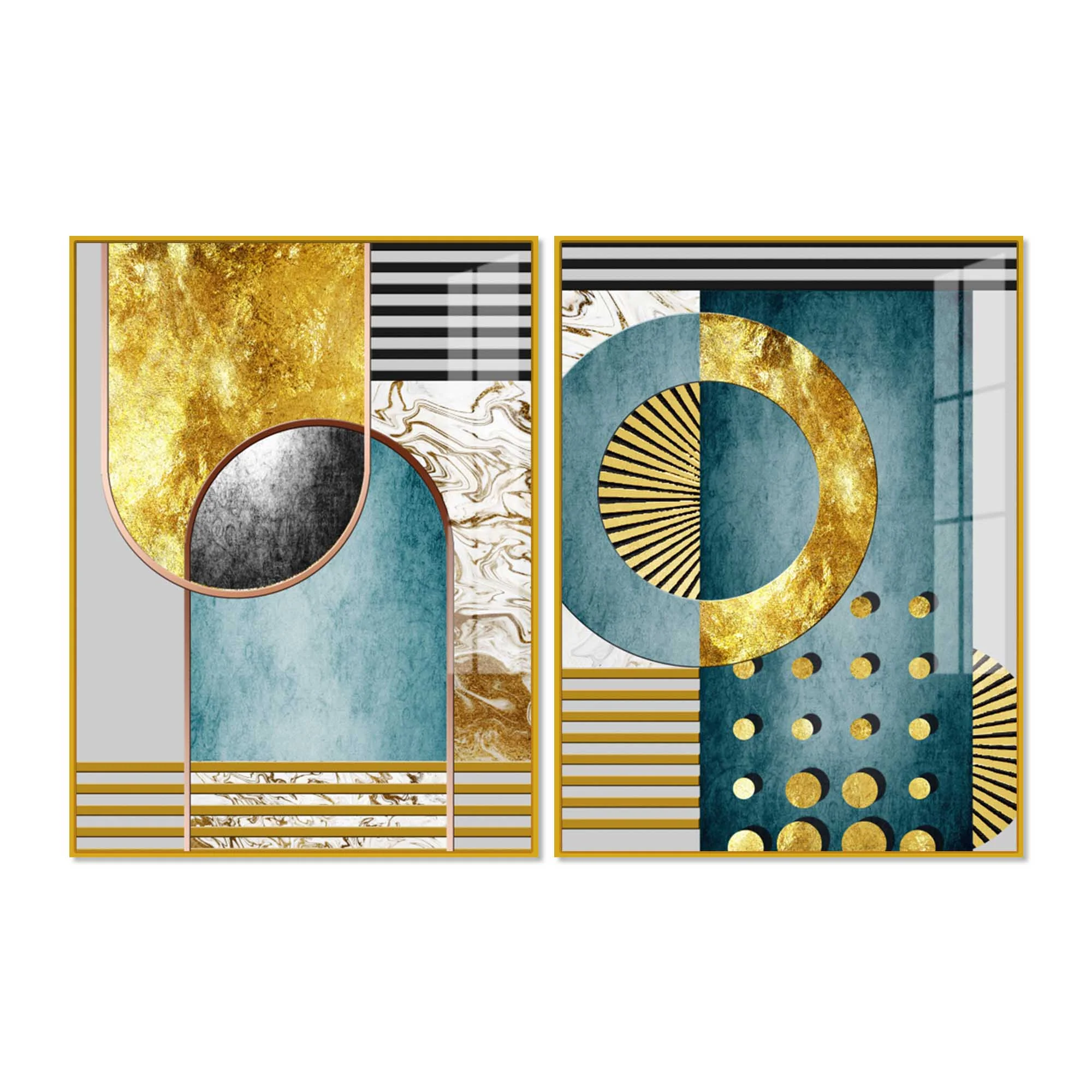 Modern Abstract Shapes Acrylic Floating Wall Painting Set of 2 - Image 4