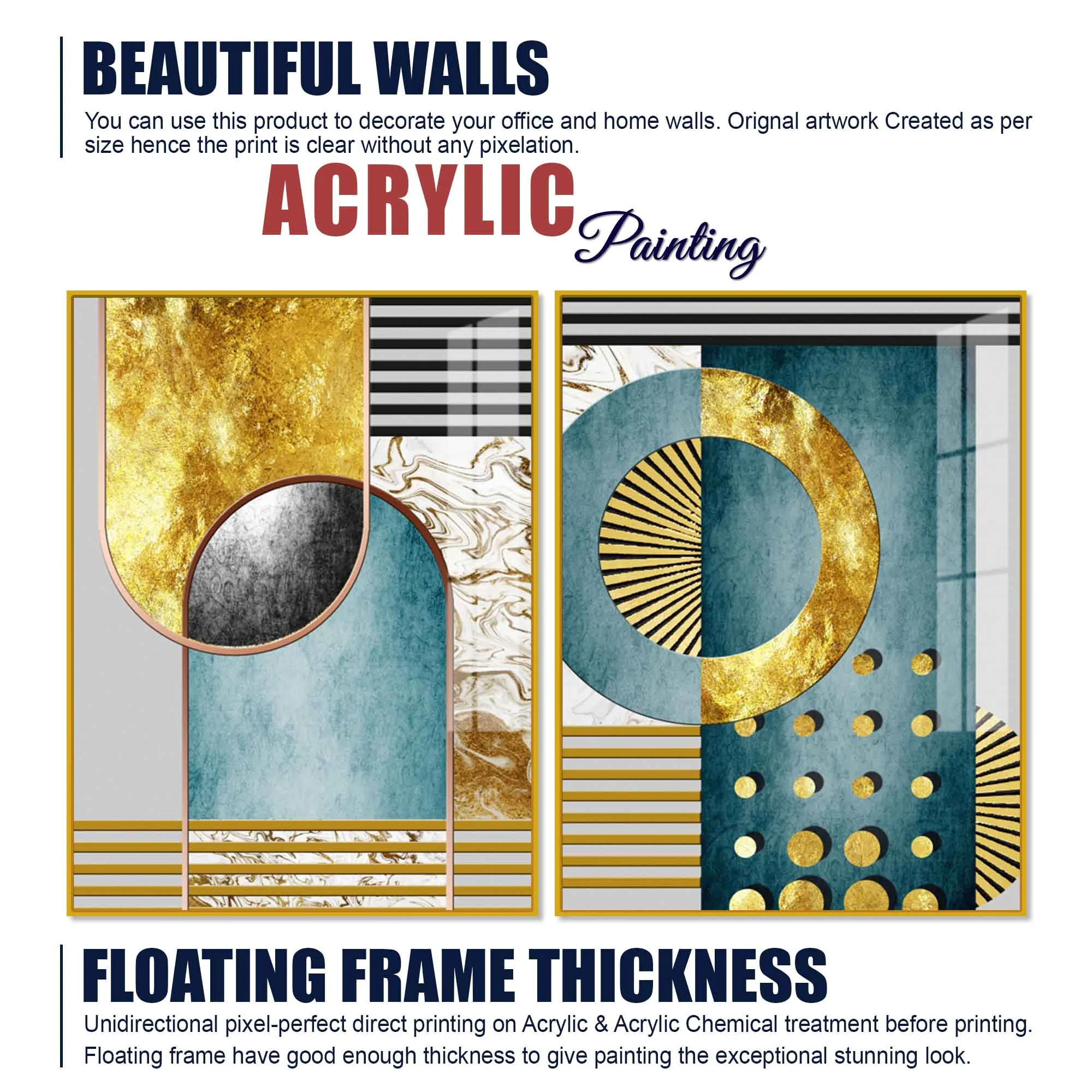 Modern Abstract Shapes Acrylic Floating Wall Painting Set of 2 - Image 6