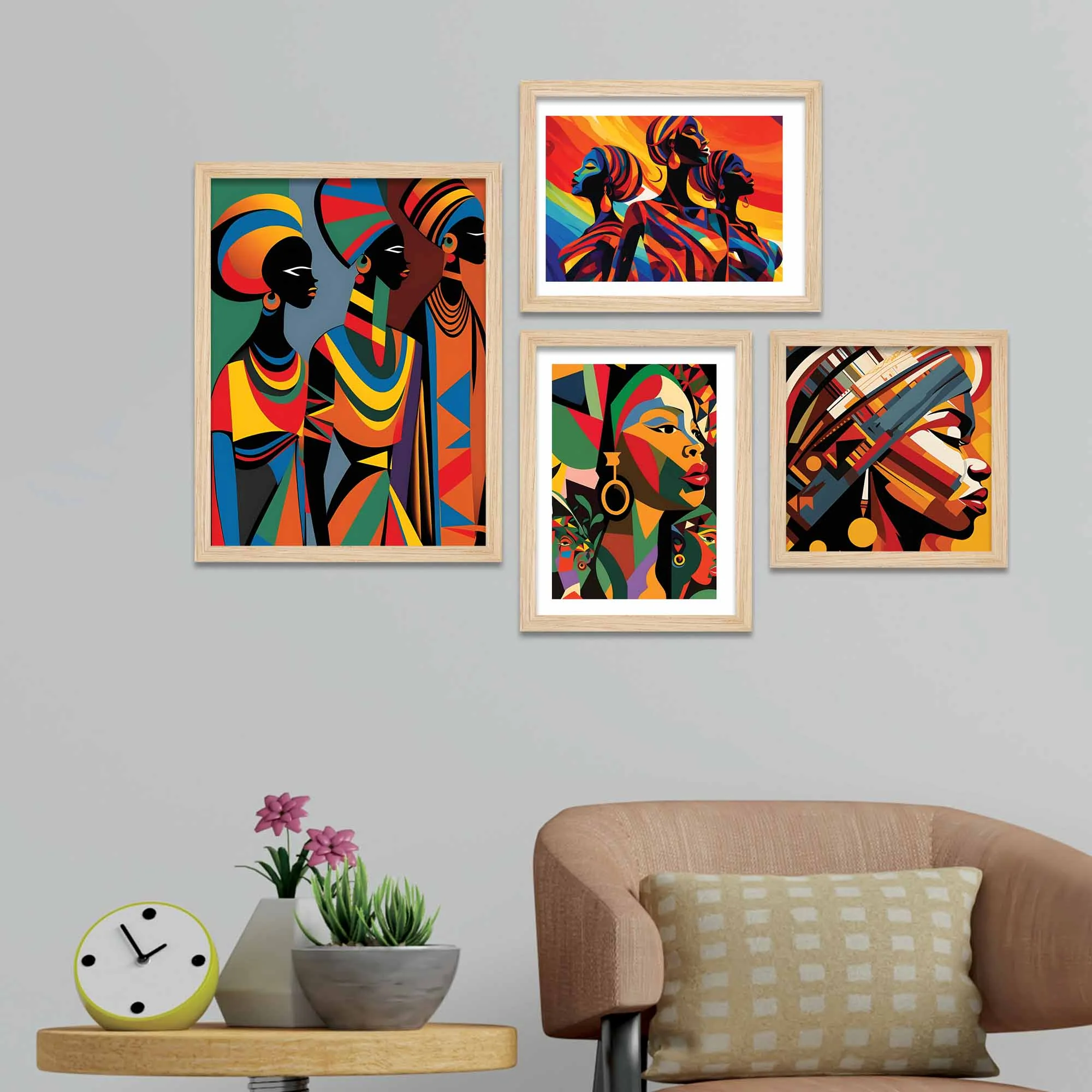 Modern African Art Wall Frames Set of Four - Image 2
