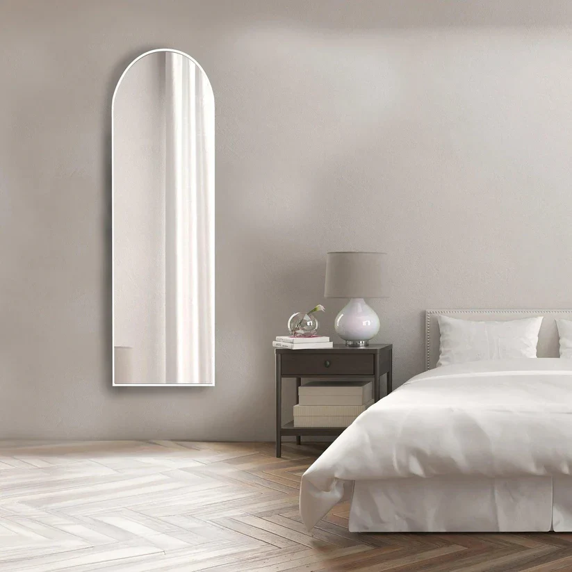 Modern Arched Wall Mirror with White Frame - Image 2