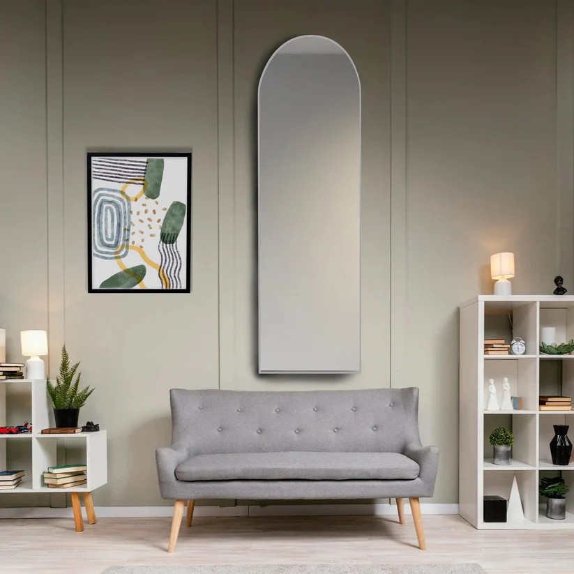 Modern Arched Wall Mirror with White Frame - Image 3