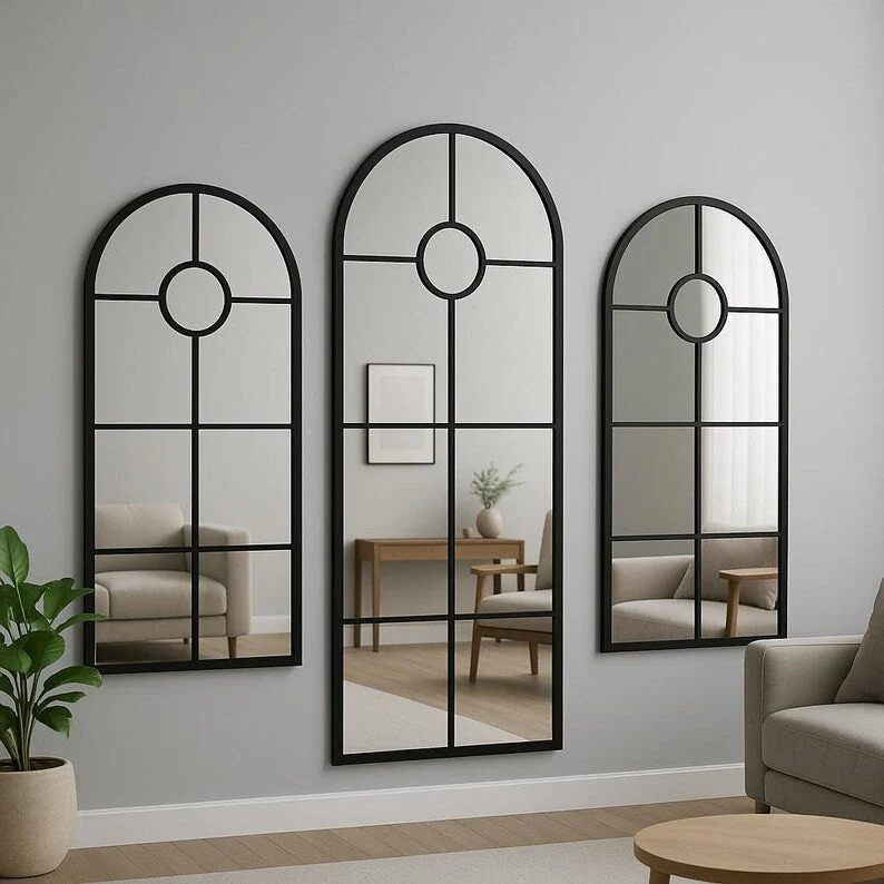 Modern Arched Window Wall Mirrorr | Large Frame Mirror (3 Peice)