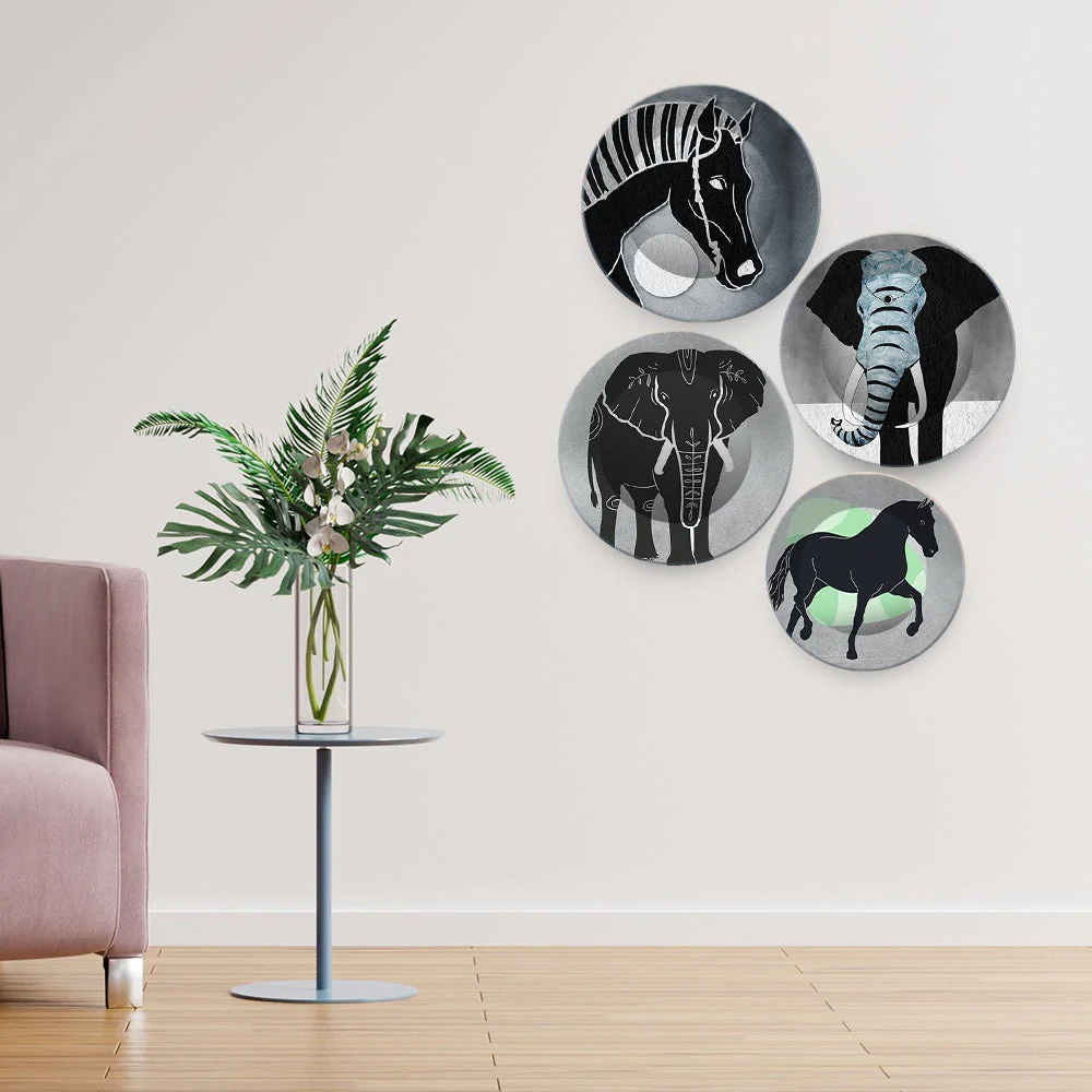 Modern Art of Decorative Animals Wall Plates Set of 4 - Image 2