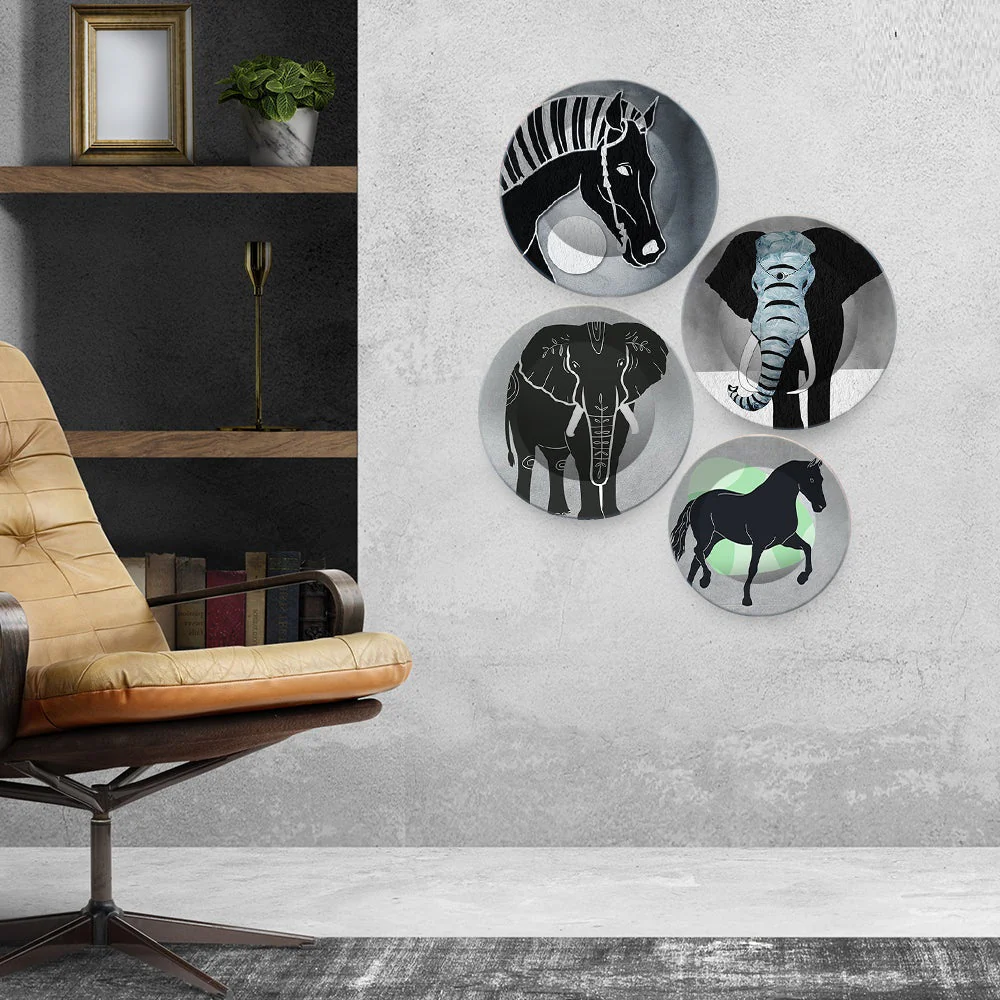 Modern Art of Decorative Animals Wall Plates Set of 4 - Image 3