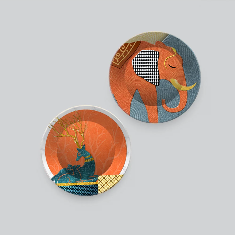 Modern Art of Elephant Wall Hanging Plates of Two Pieces - Image 4