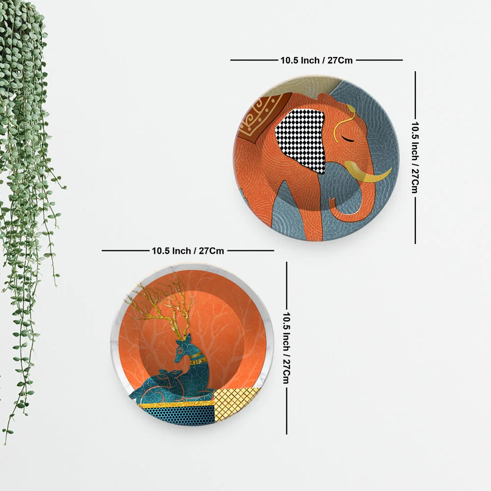 Modern Art of Elephant Wall Hanging Plates of Two Pieces - Image 6