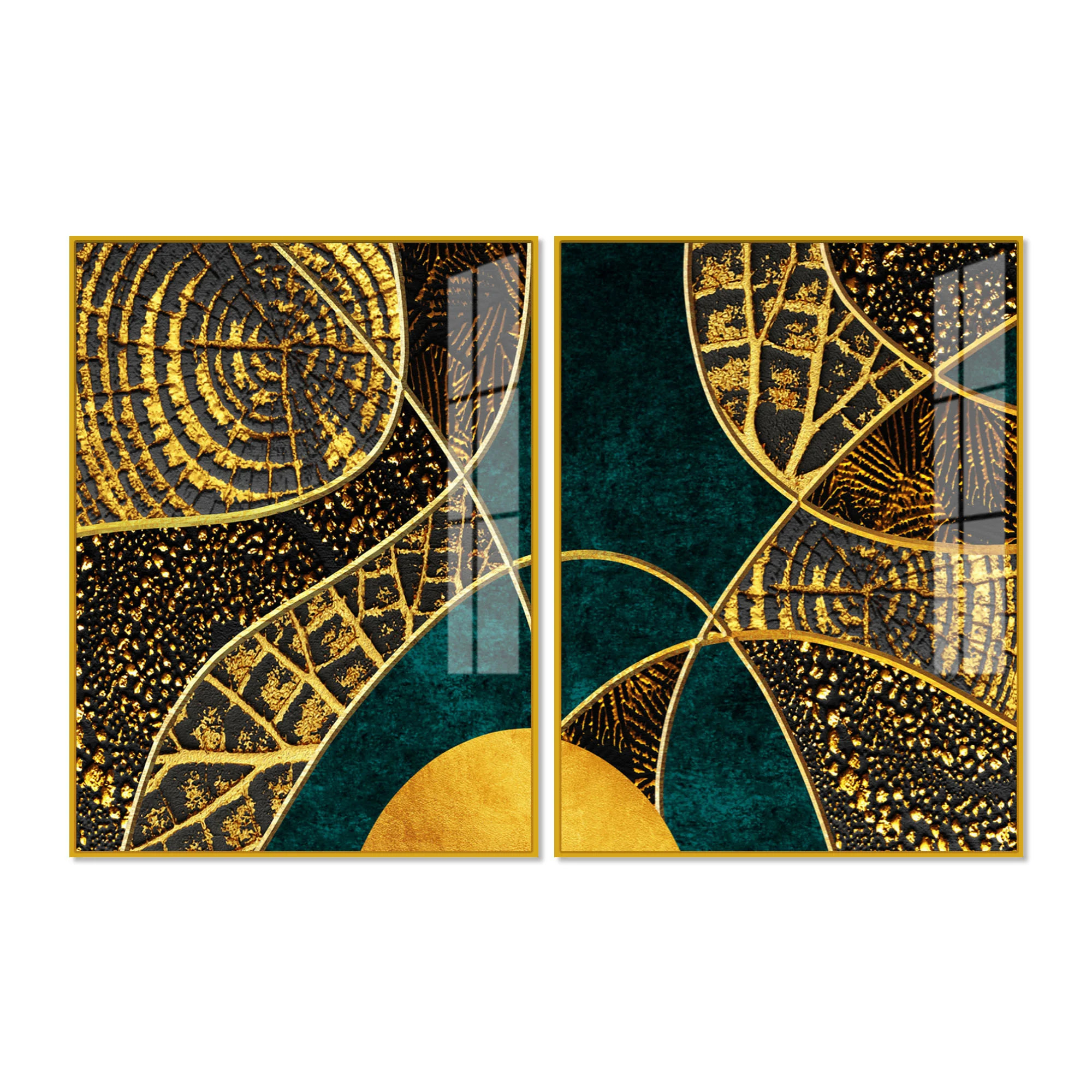 Modern Art of Golden Crystal Textured Acrylic Art Floating Wall Painting Set of 2 - Image 4