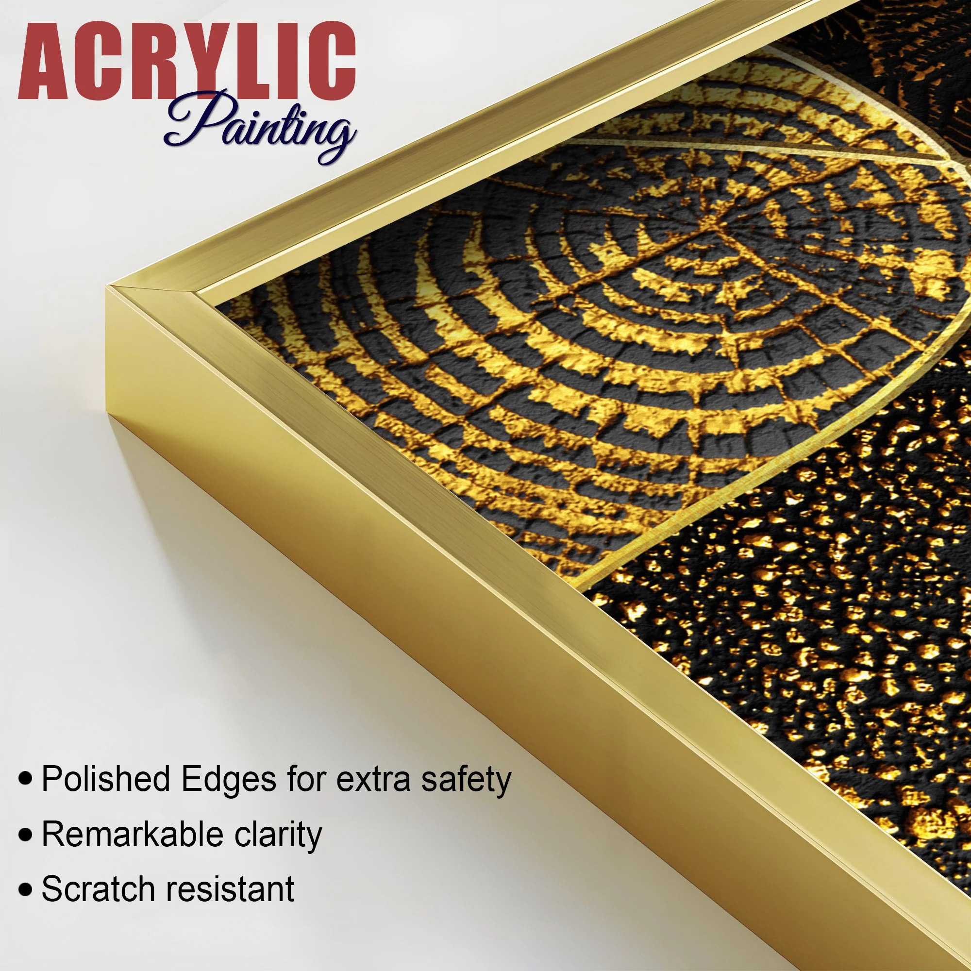 Modern Art of Golden Crystal Textured Acrylic Art Floating Wall Painting Set of 2 - Image 5