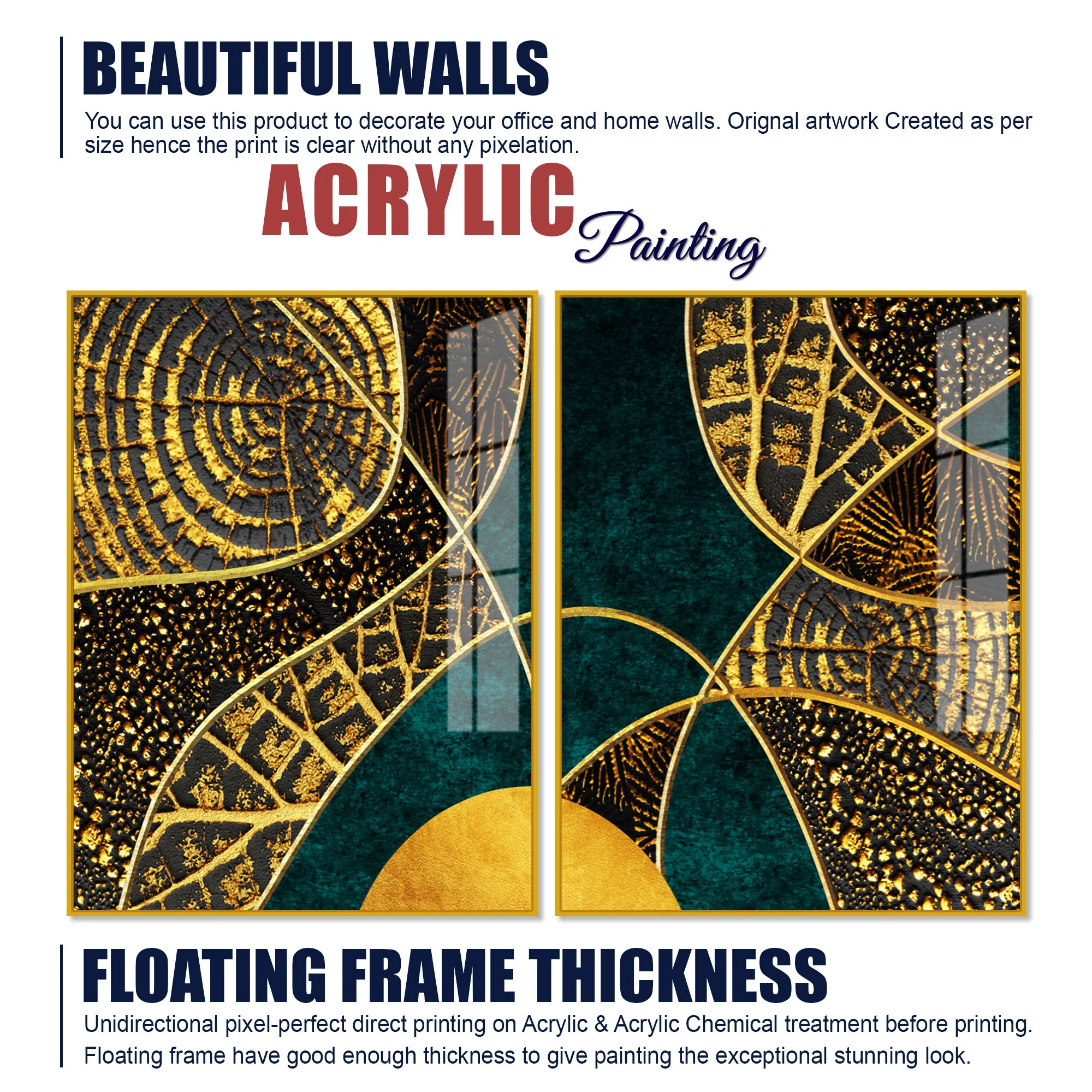 Modern Art of Golden Crystal Textured Acrylic Art Floating Wall Painting Set of 2 - Image 6