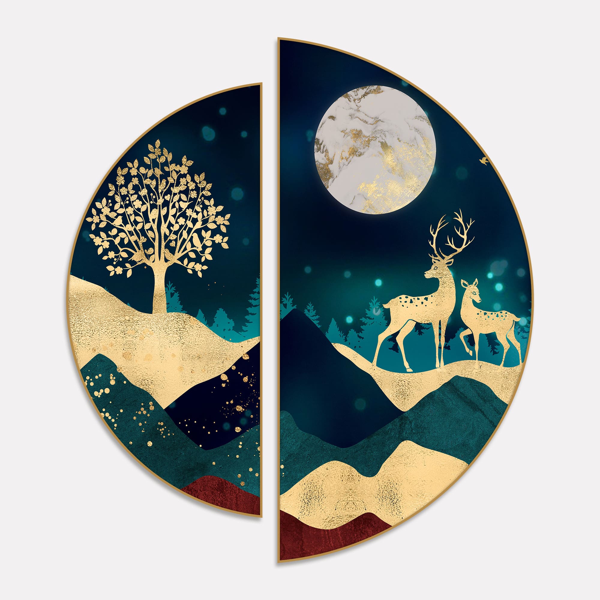 Modern Art of Mountains and Deer Semi Circle Frames Set Of 2 - Image 2