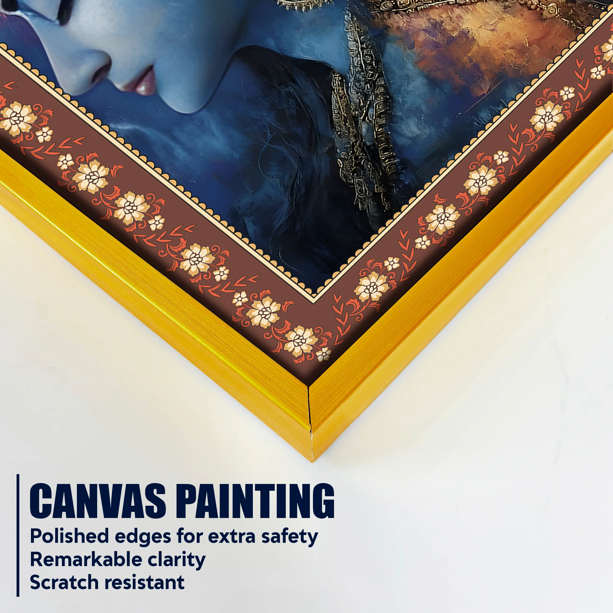 Modern Art Shiva Parvati Floral Border Vertical Wall Painting - Image 5