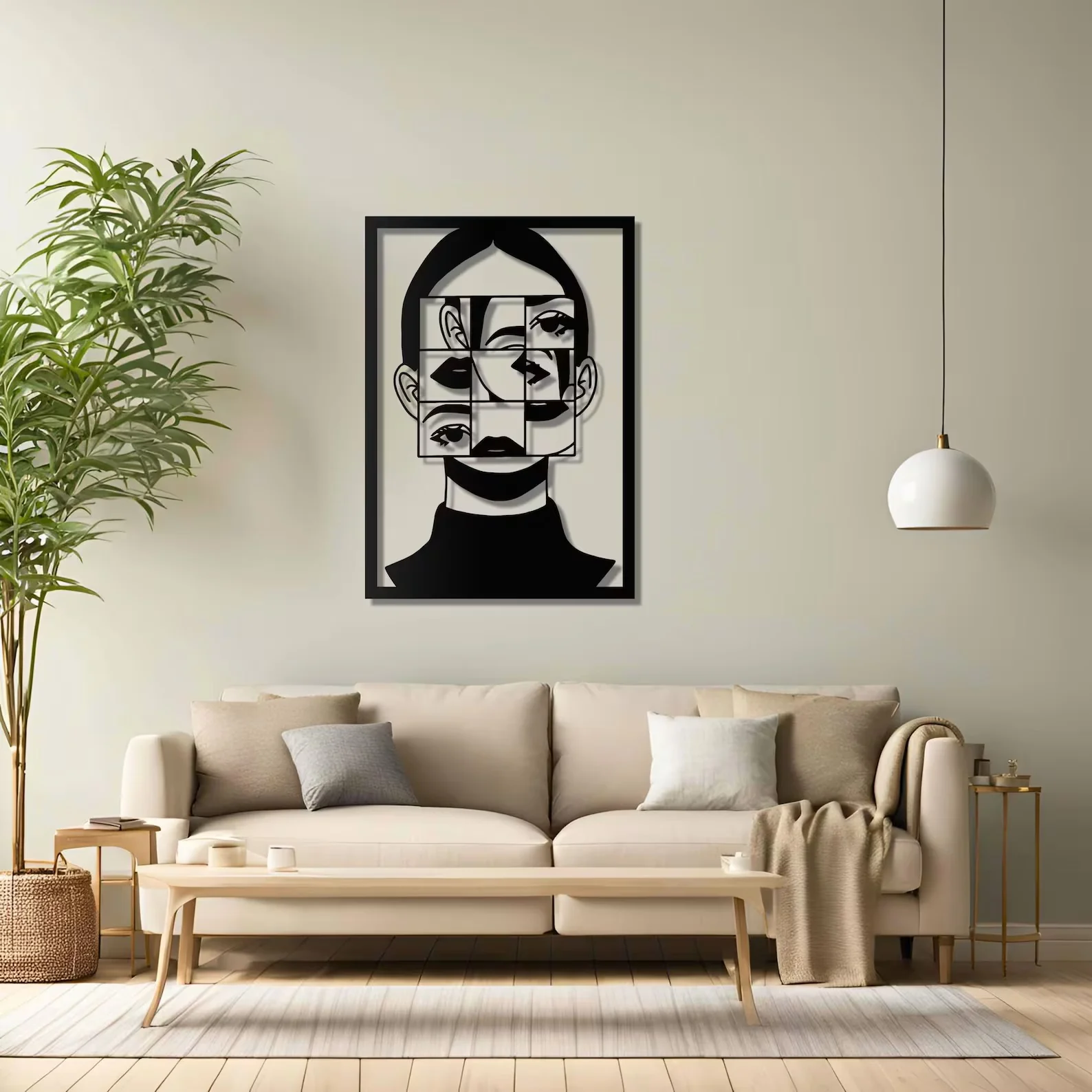 Modern Art Women Face Frame Metal Wall Art Decor - Image 3