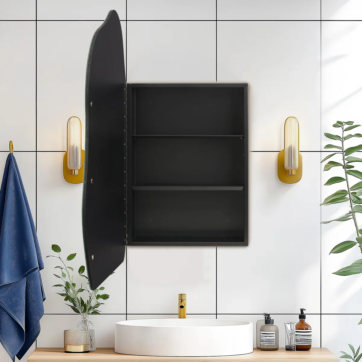 Modern Asymmetrical Wall Mirror with Black Frame for Bathroom - Image 3