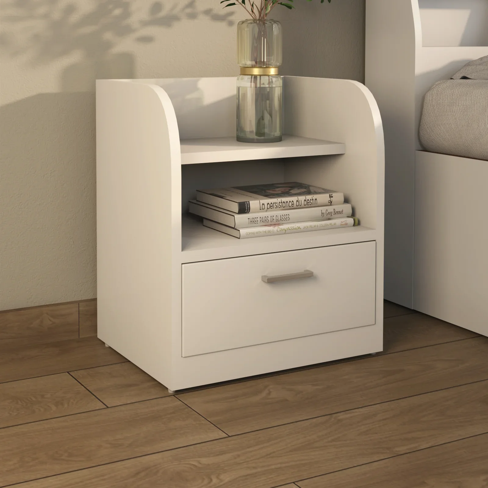 Modern Bedside Table with Drawer & Open Shelf