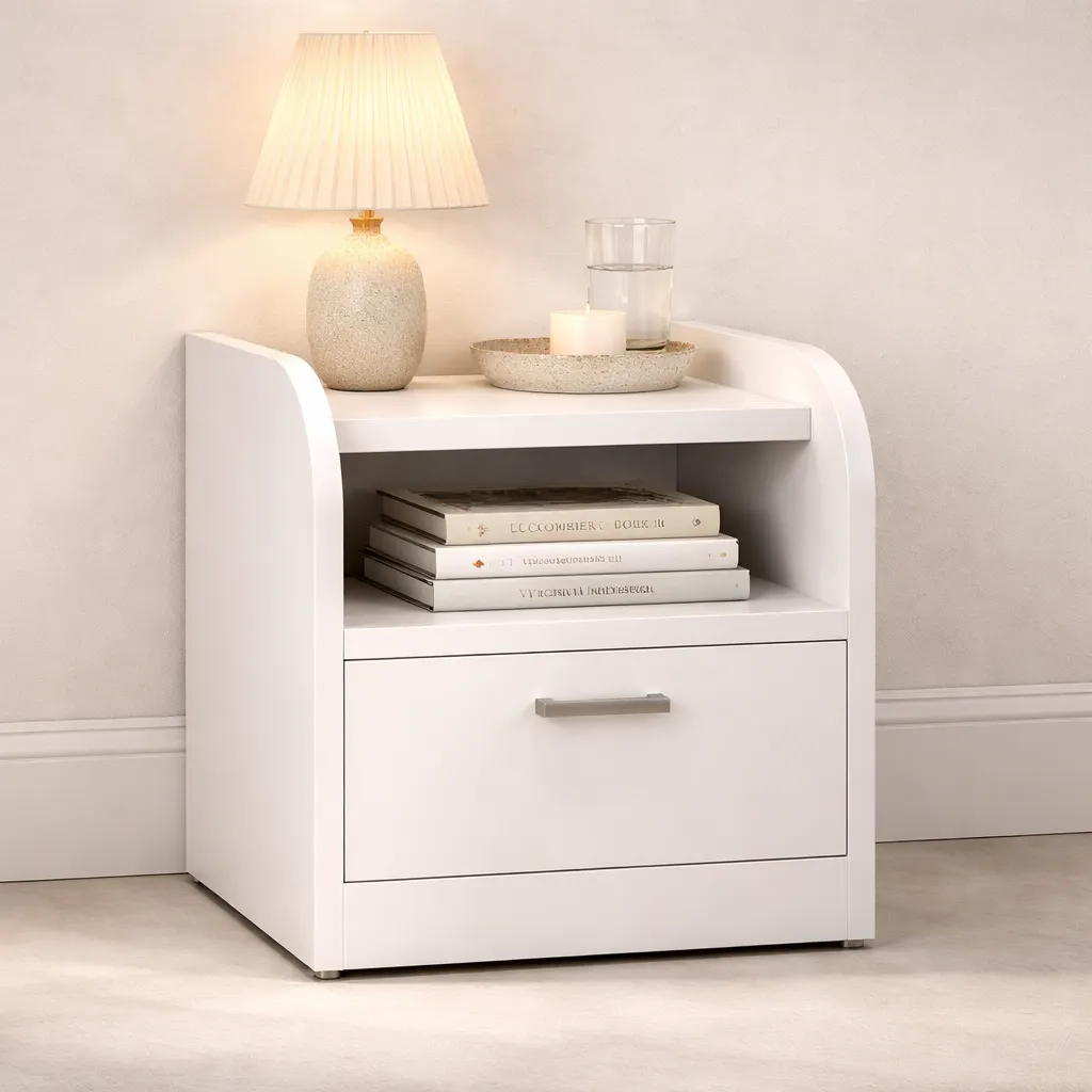 Modern Bedside Table with Drawer & Open Shelf - Image 3