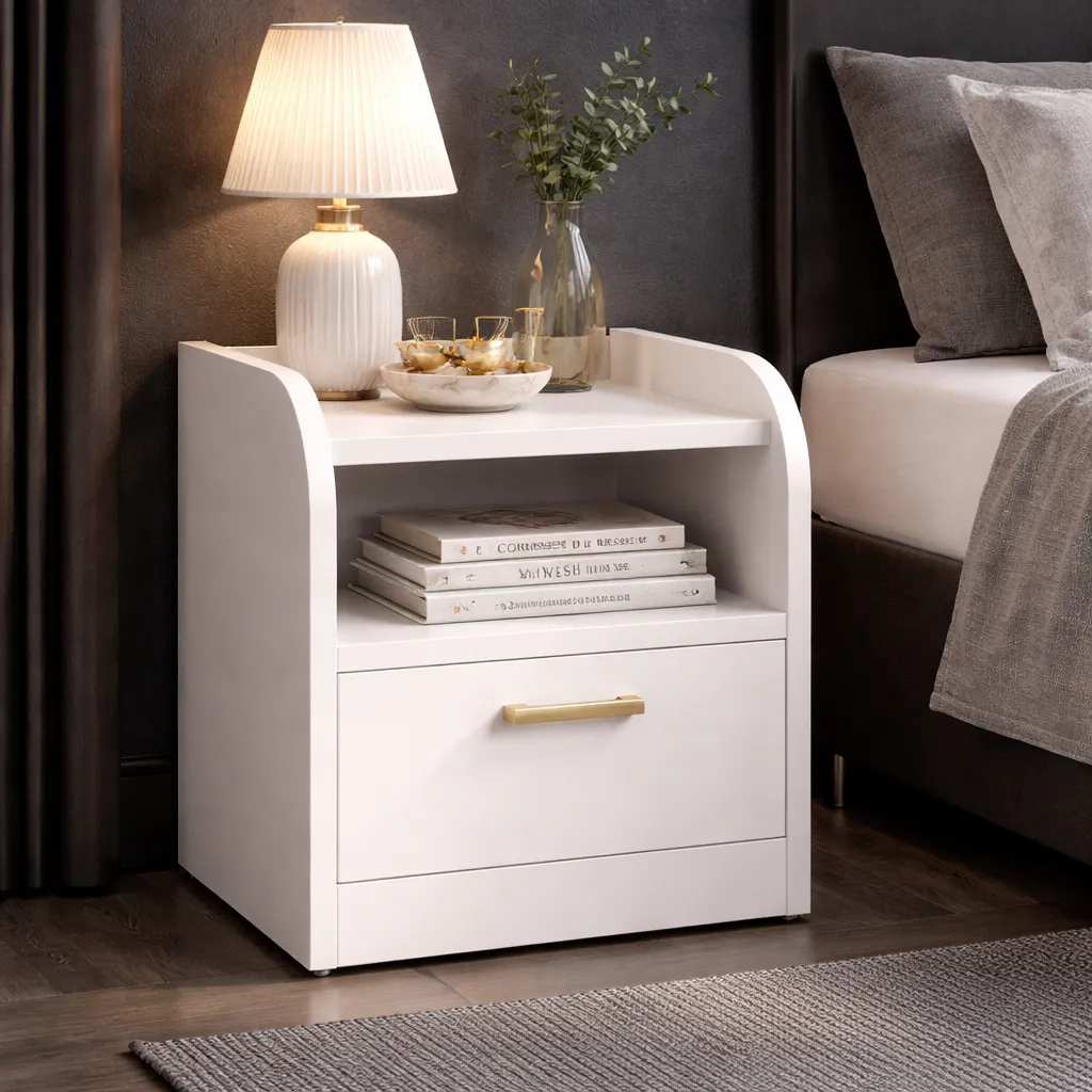 Modern Bedside Table with Drawer & Open Shelf - Image 4