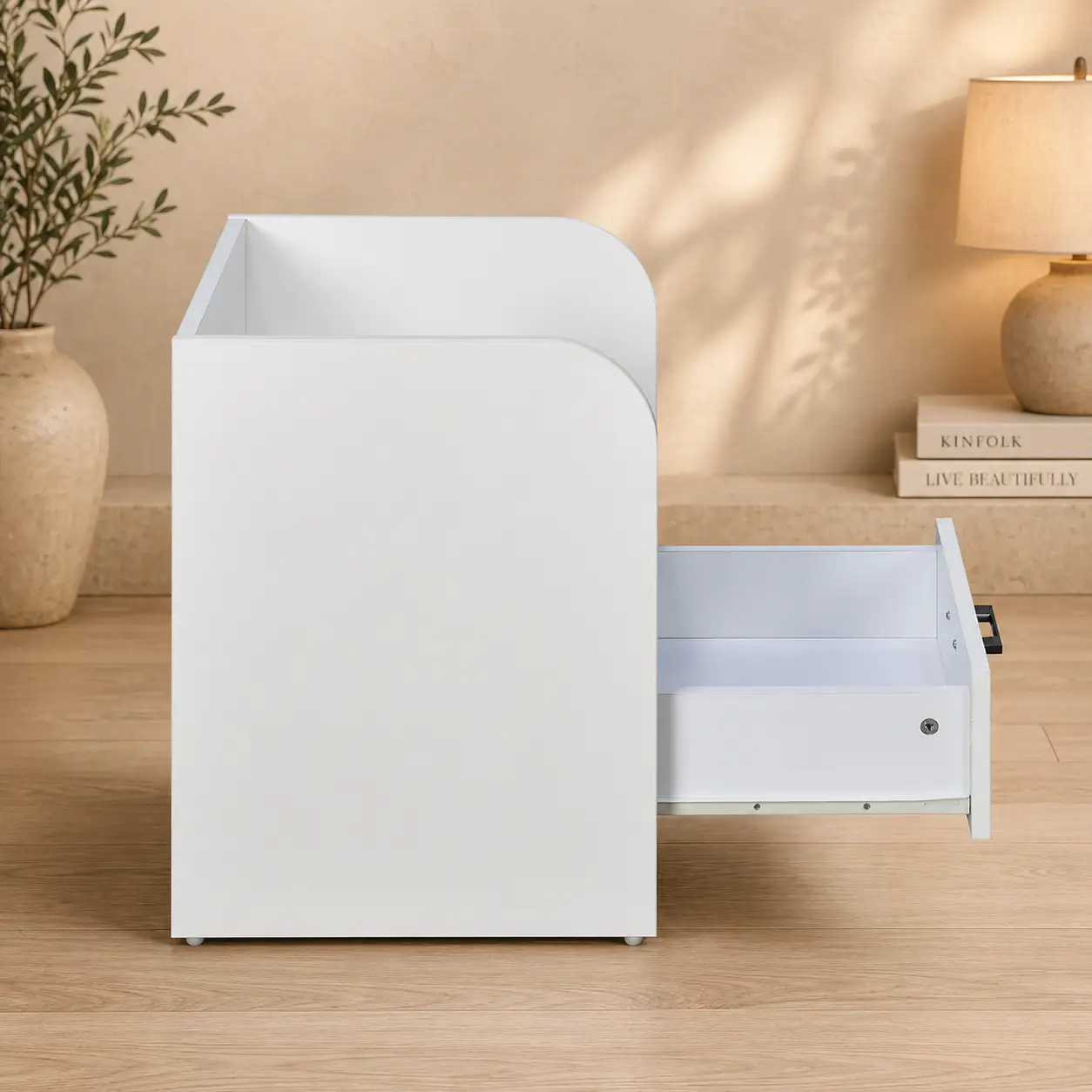 Modern Bedside Table with Drawer & Open Shelf - Image 5