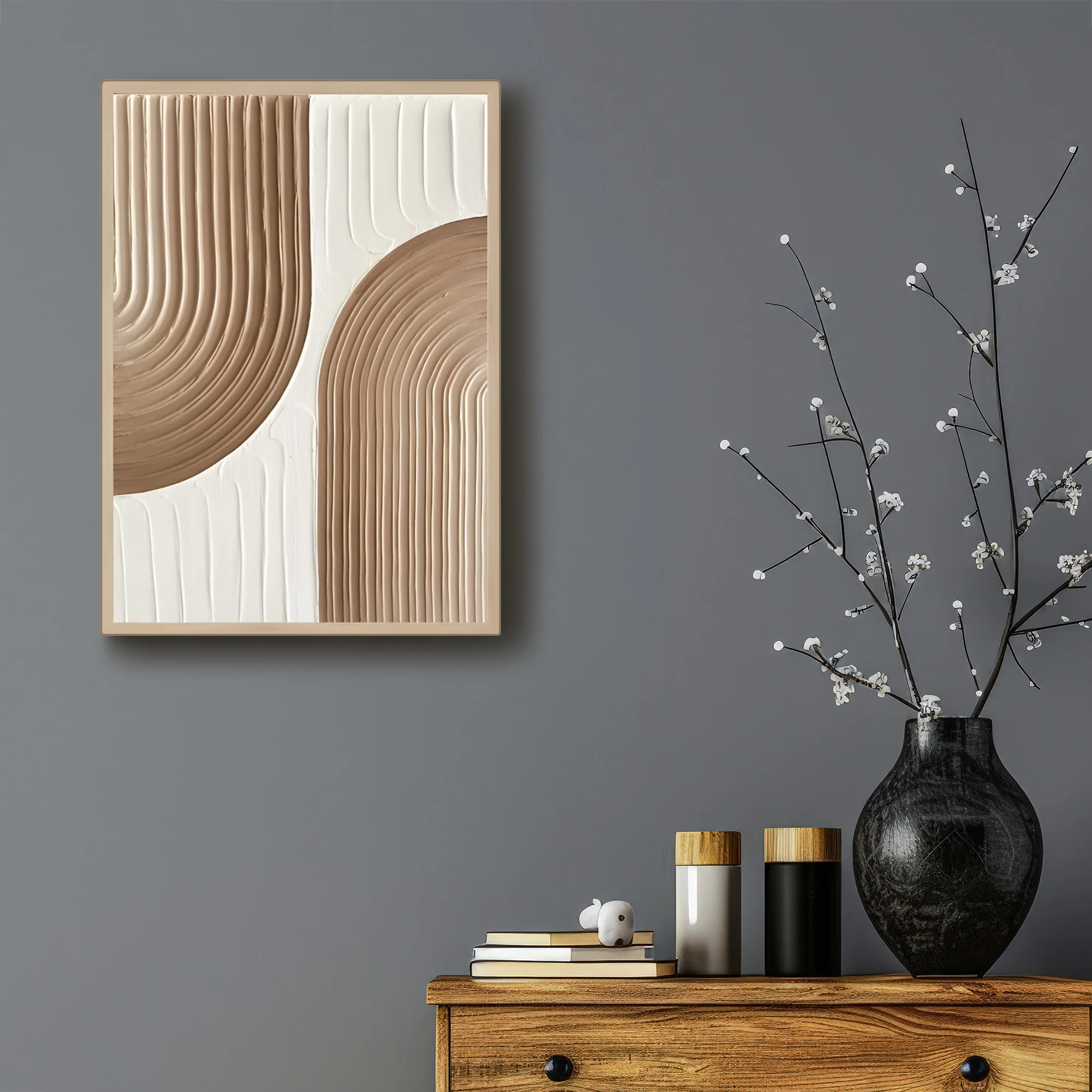 Modern Beige and White Abstract Design 3D Wall Art Home Decor - Image 3