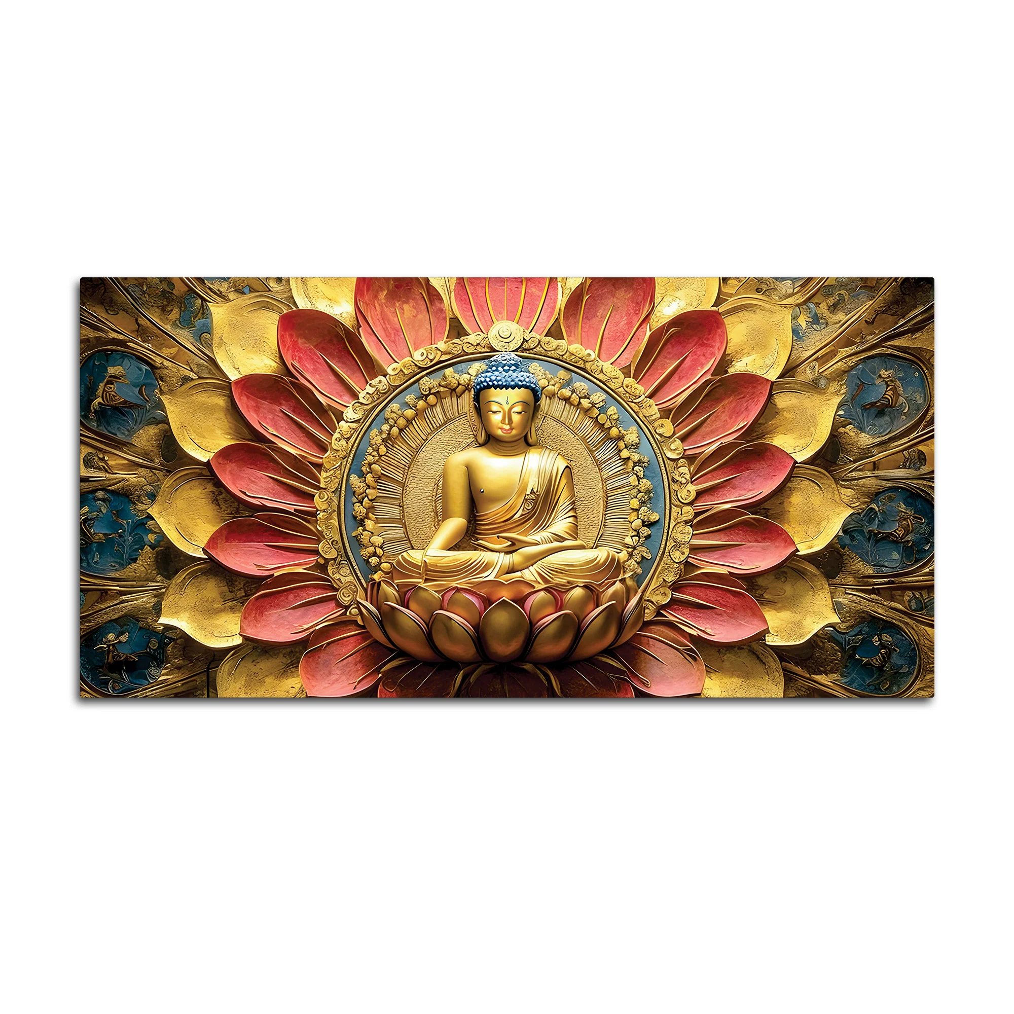 Modern Buddha Painting with Flowers – Spiritual Wall Art - Image 4