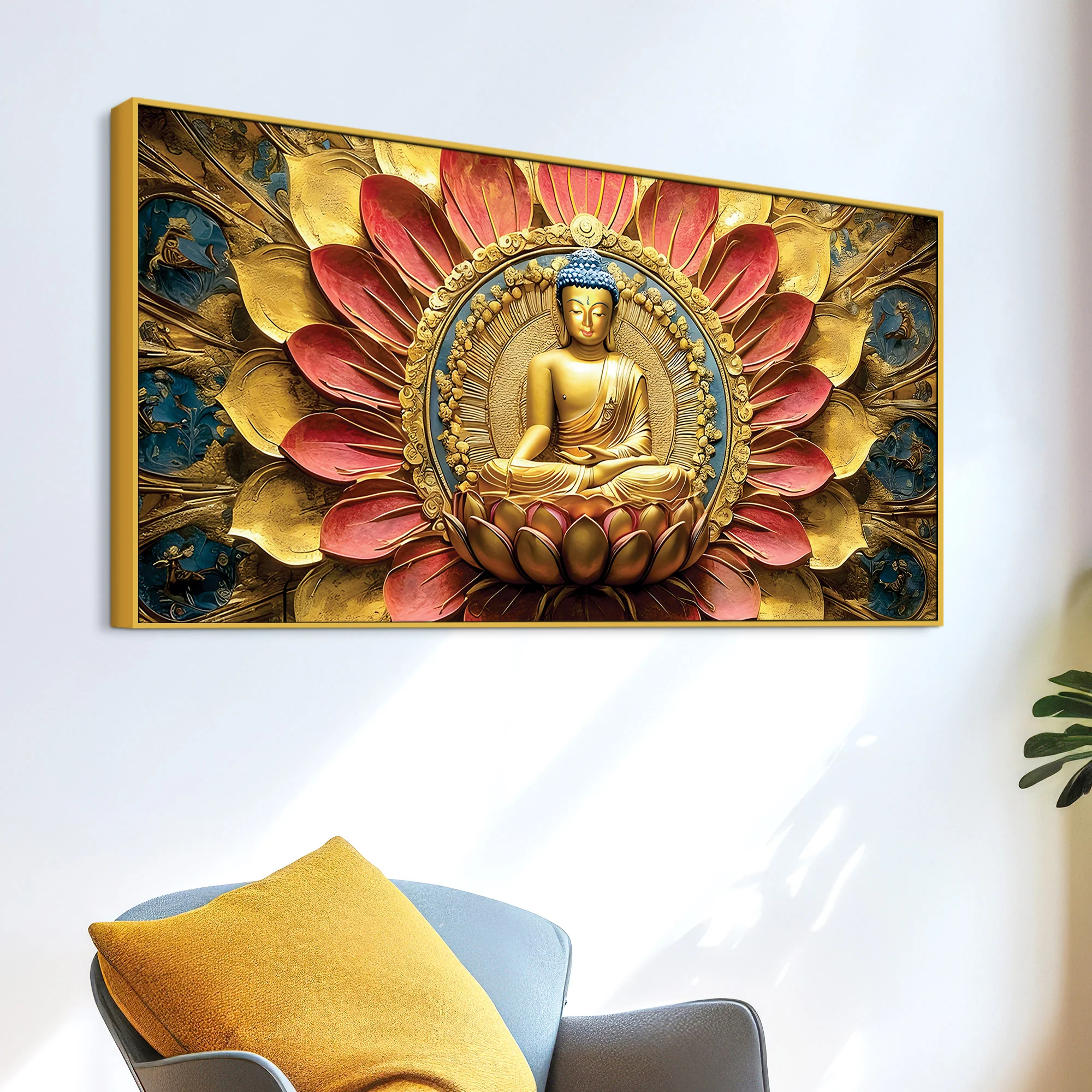 Modern Buddha Painting with Flowers – Spiritual Wall Art - Image 5
