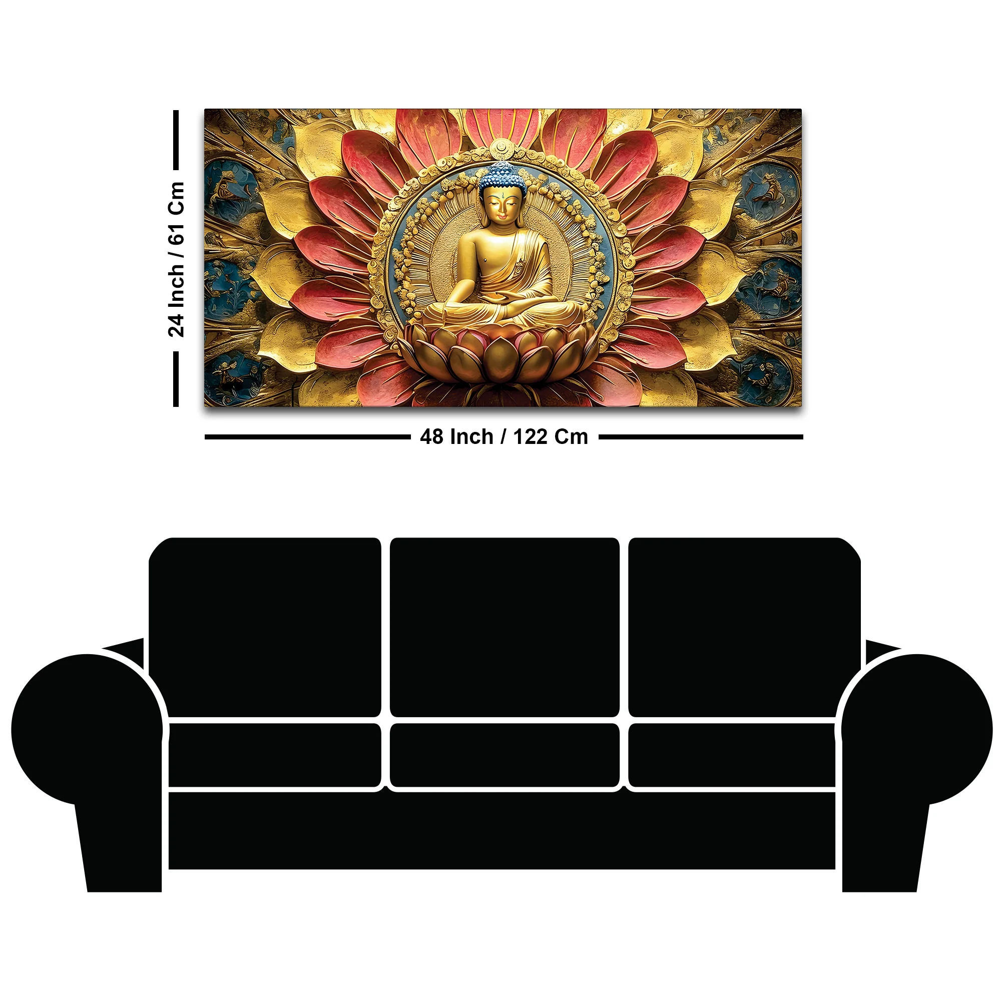 Modern Buddha Painting with Flowers – Spiritual Wall Art - Image 8