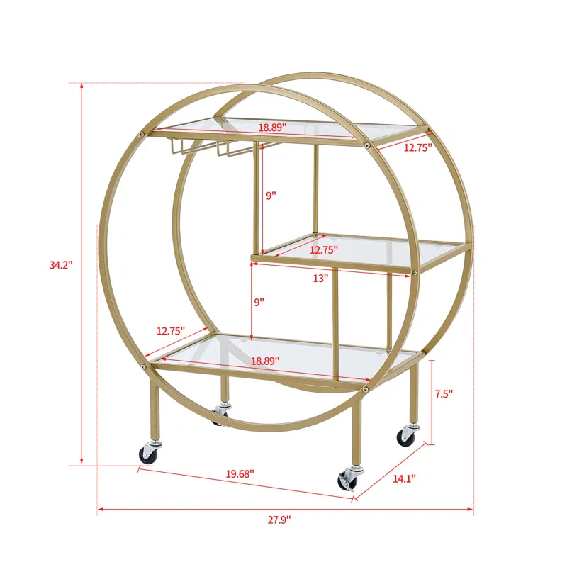 Modern Circular Drink Trolley with Glass Rack Trolley - Image 6