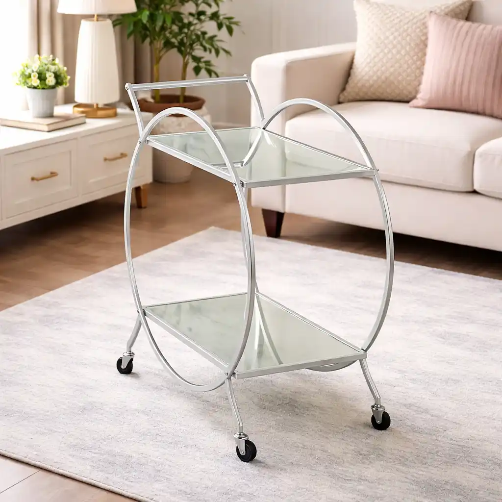 Modern Circular Premium Bar Cart with Wine Rack - Image 2