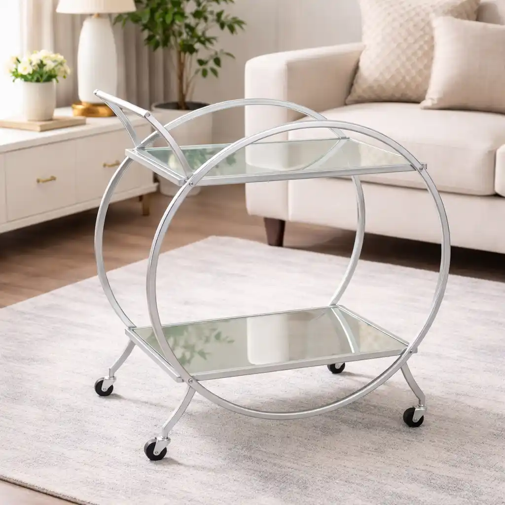 Modern Circular Premium Bar Cart with Wine Rack - Image 3