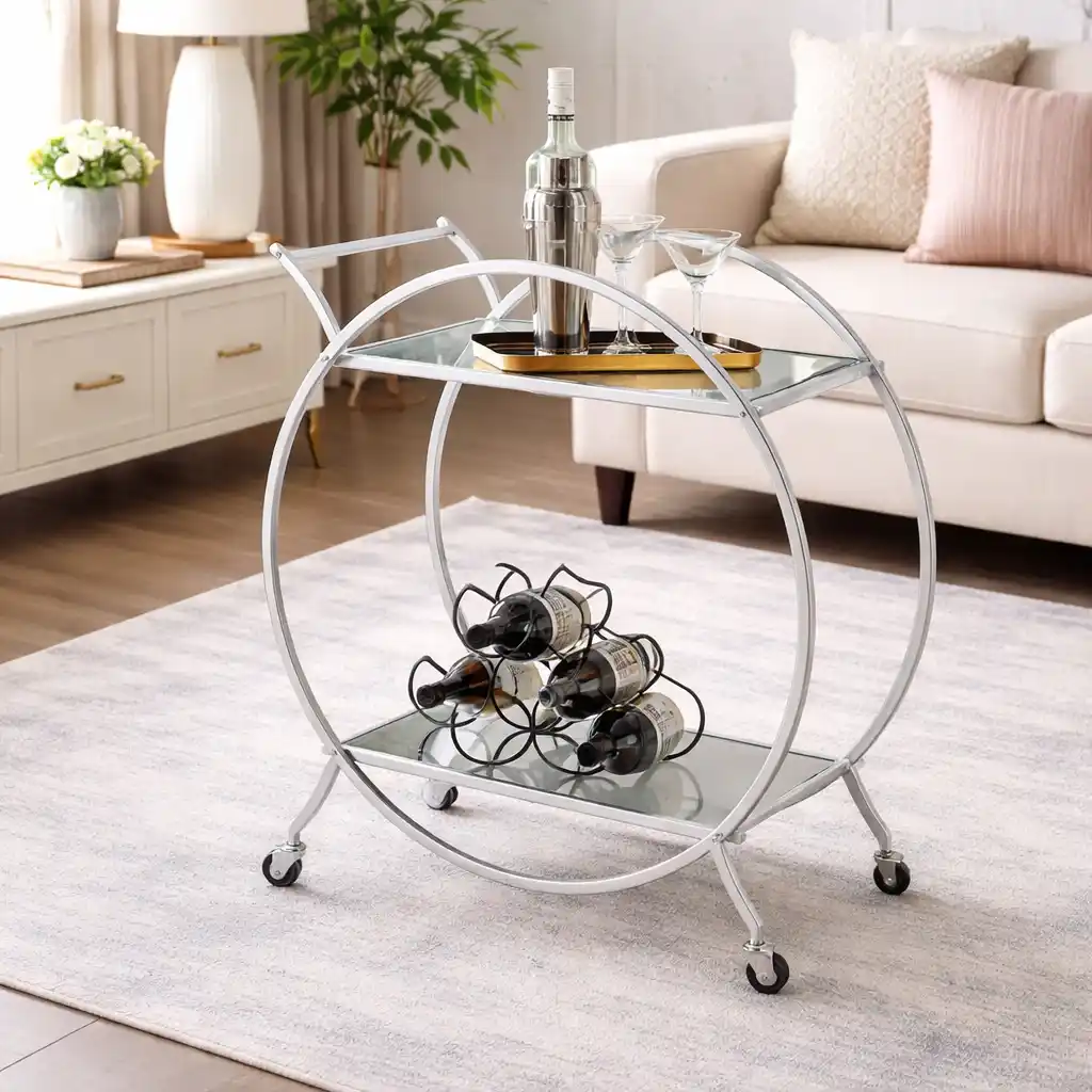 Modern Circular Premium Bar Cart with Wine Rack - Image 4