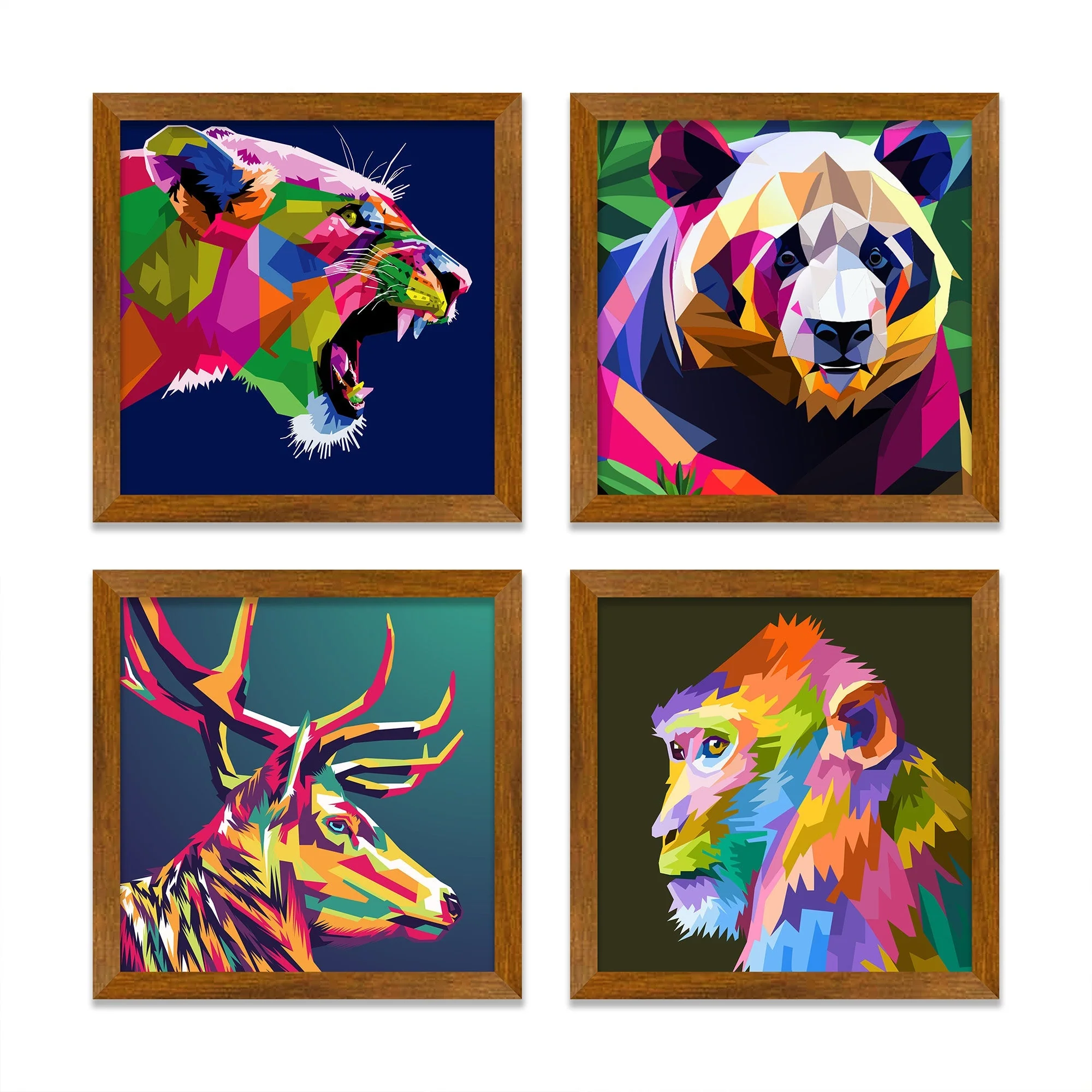 Modern Colorful Texture Wild Animal Face Art Wall Frame Set of Four - Image 3