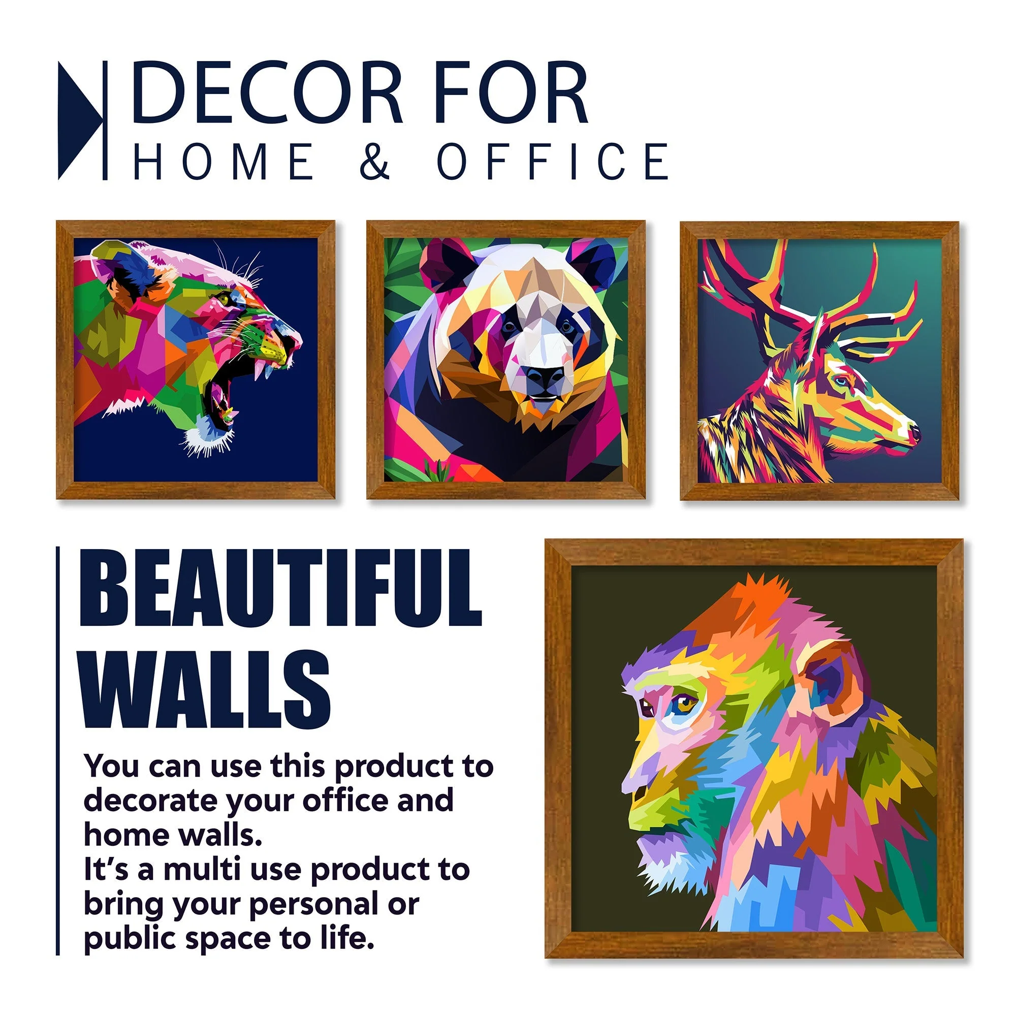 Modern Colorful Texture Wild Animal Face Art Wall Frame Set of Four - Image 4
