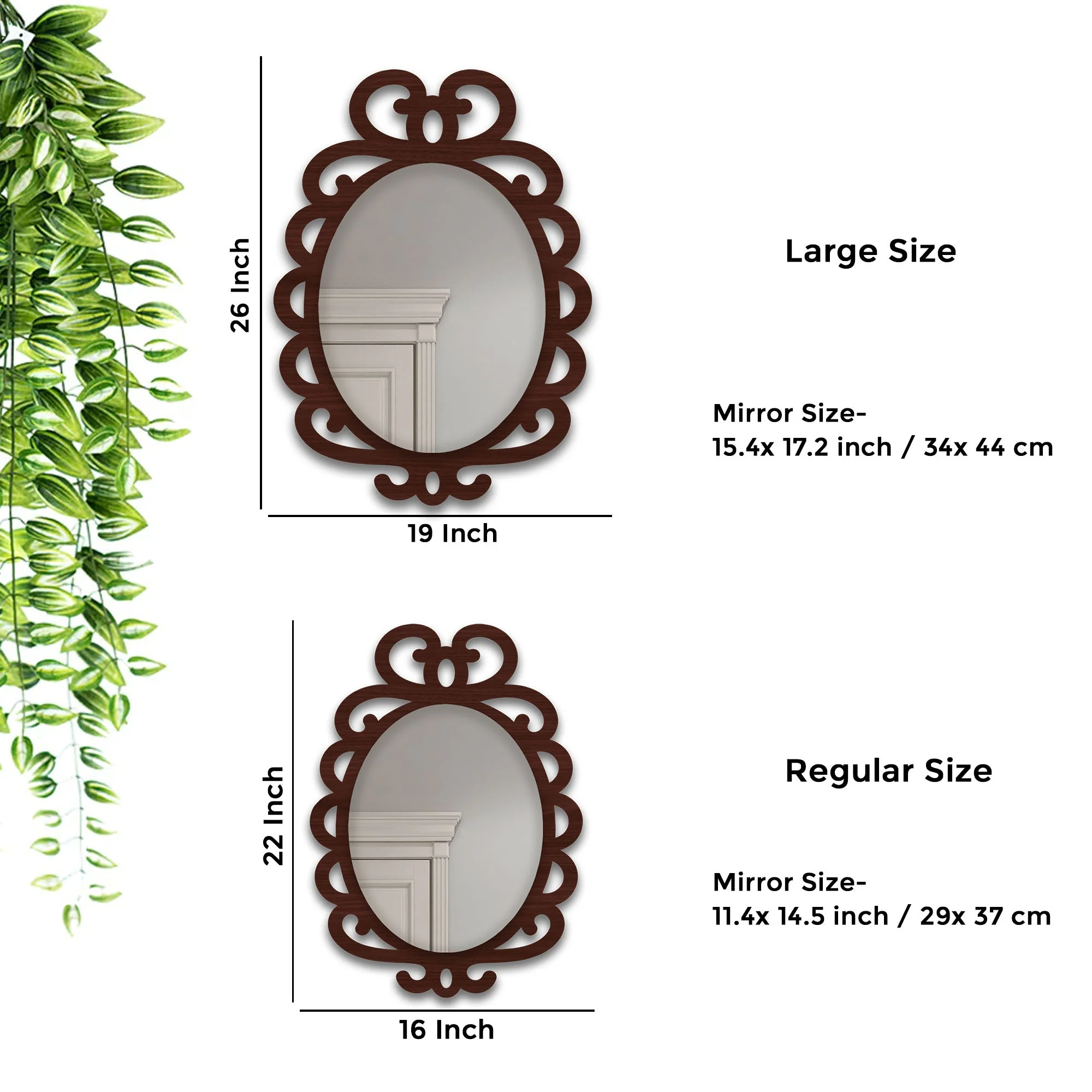 Modern Decorative Brown Oval Shape Wooden Wall Mirror - Image 3