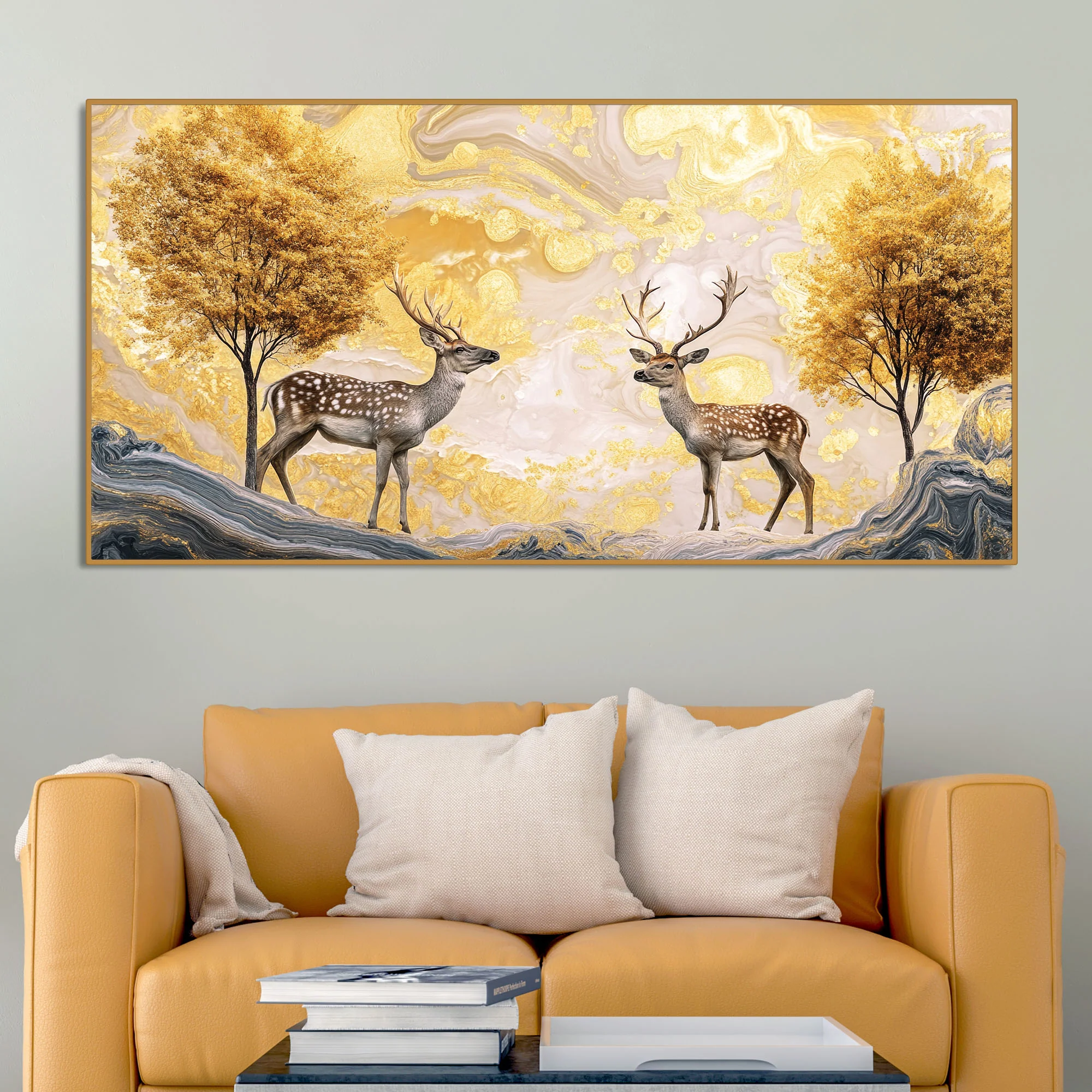 Modern Deer Nature Scenery Art Canvas Wall Painting - Image 3