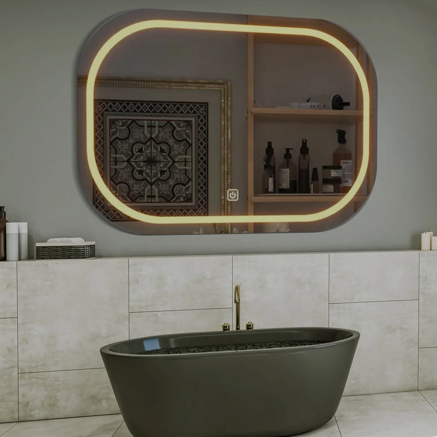 Modern Design LED Curved Rectangle Bathroom Mirror - Image 2
