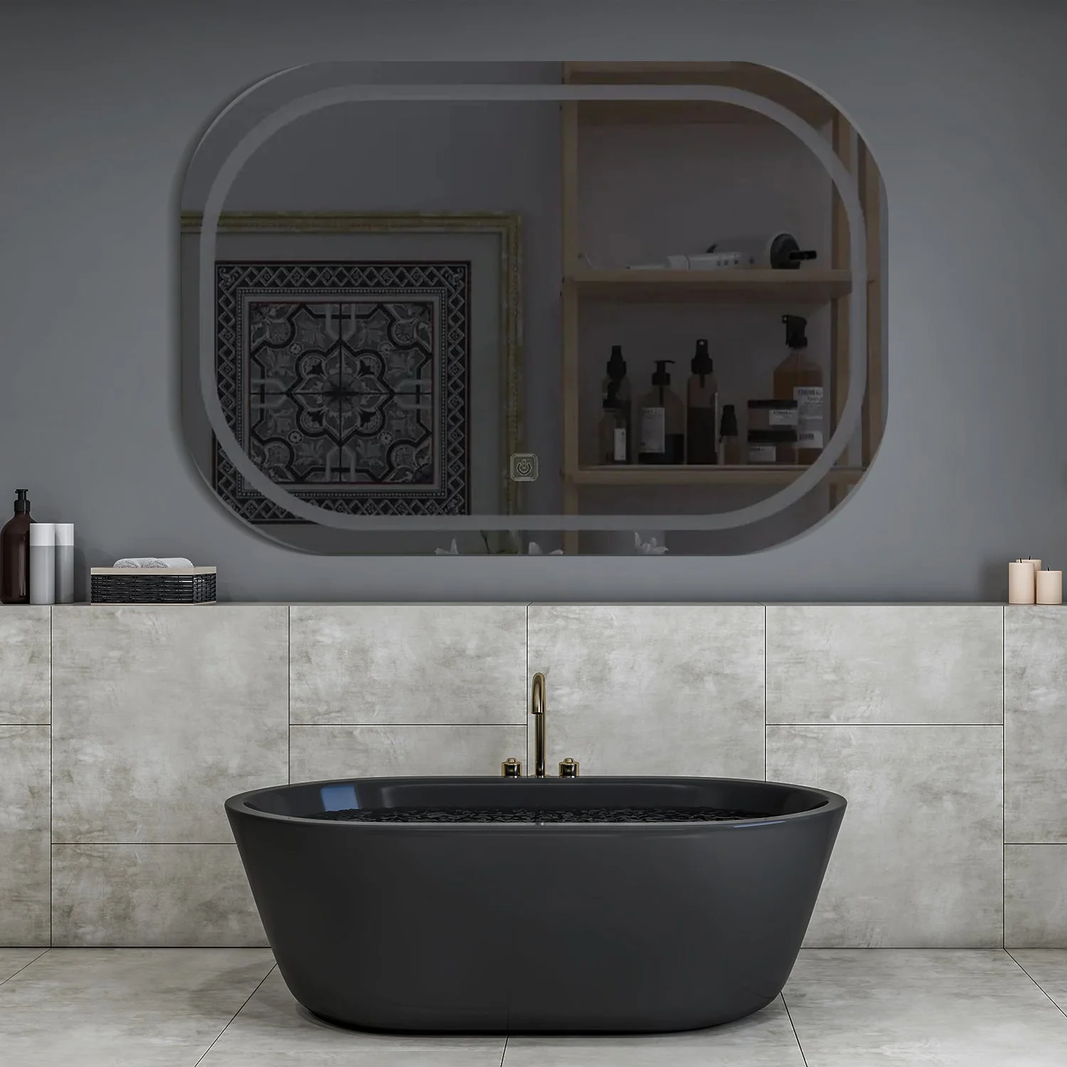 Modern Design LED Curved Rectangle Bathroom Mirror - Image 3