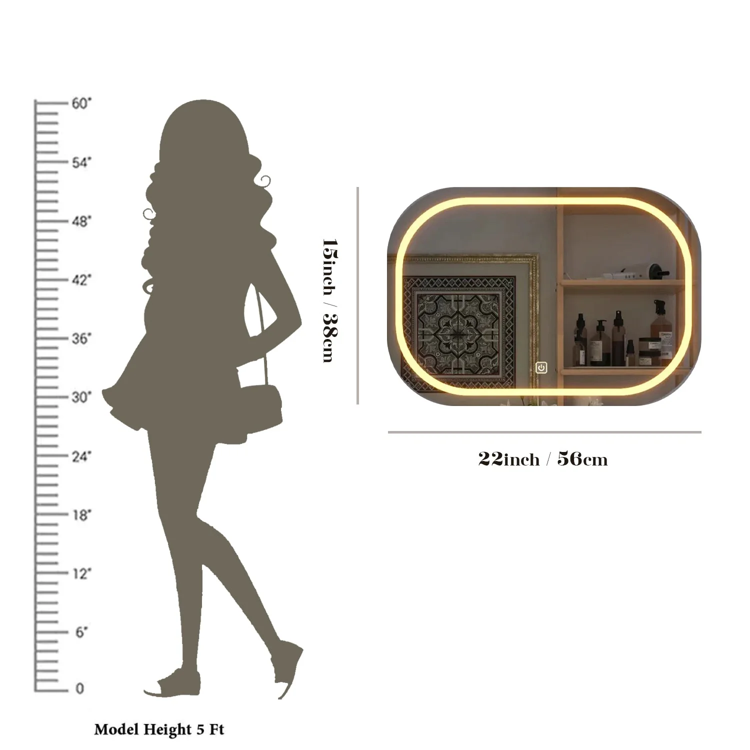 Modern Design LED Curved Rectangle Bathroom Mirror - Image 4