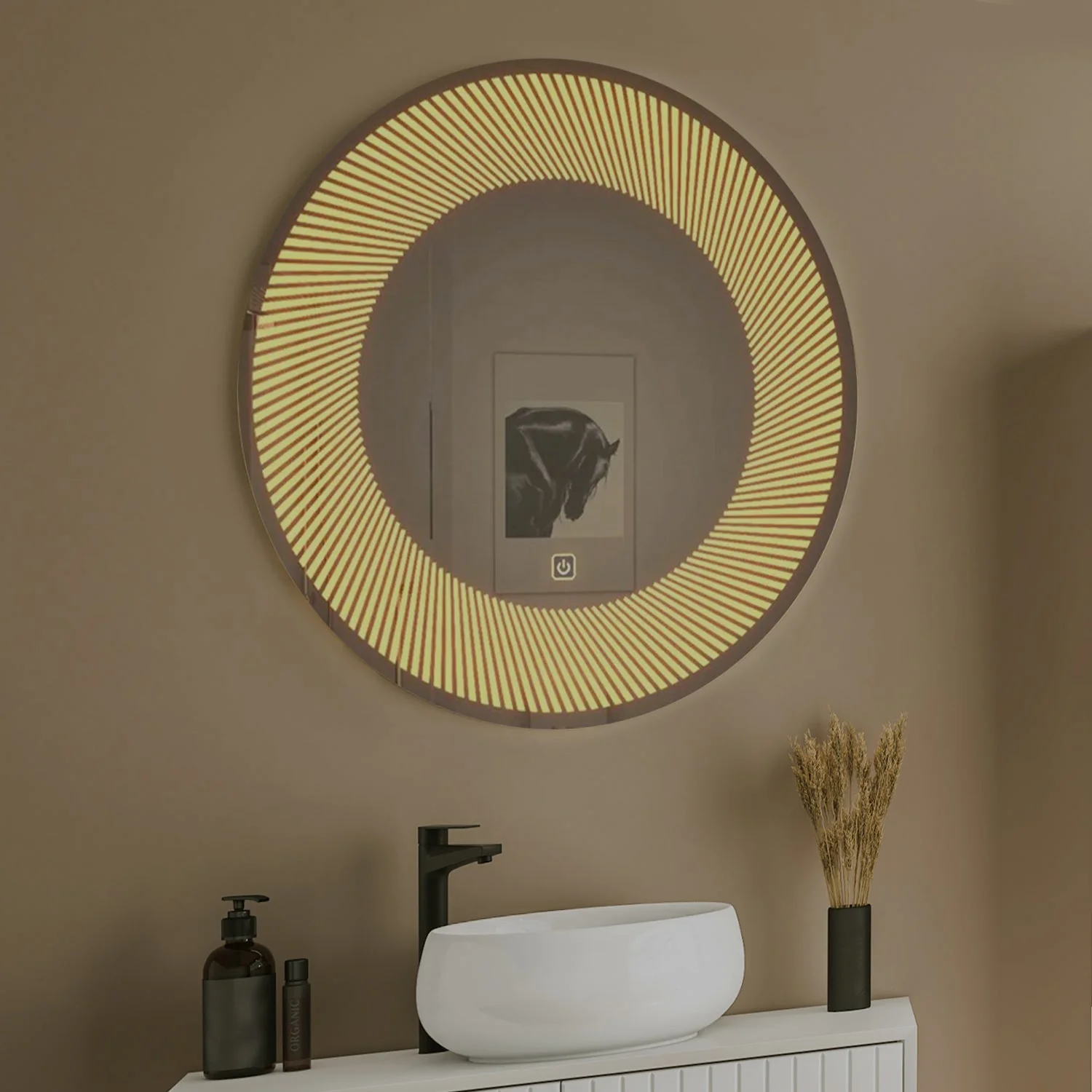 Modern Design Semi-Spiral Round LED Bathroom Mirror - Image 2